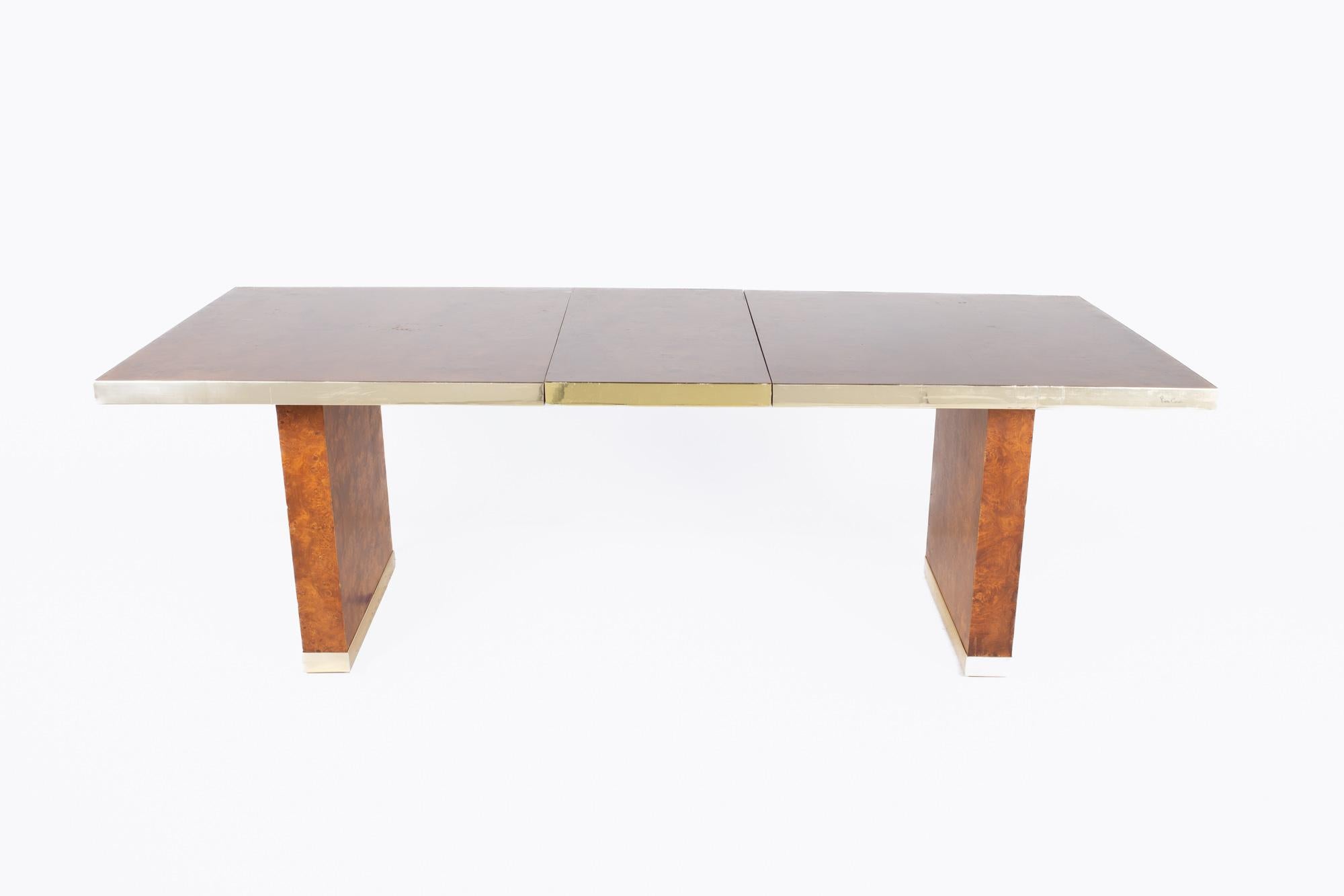 Late 20th Century Pierre Cardin Mid Century Burlwood and Brass Dining Table For Sale