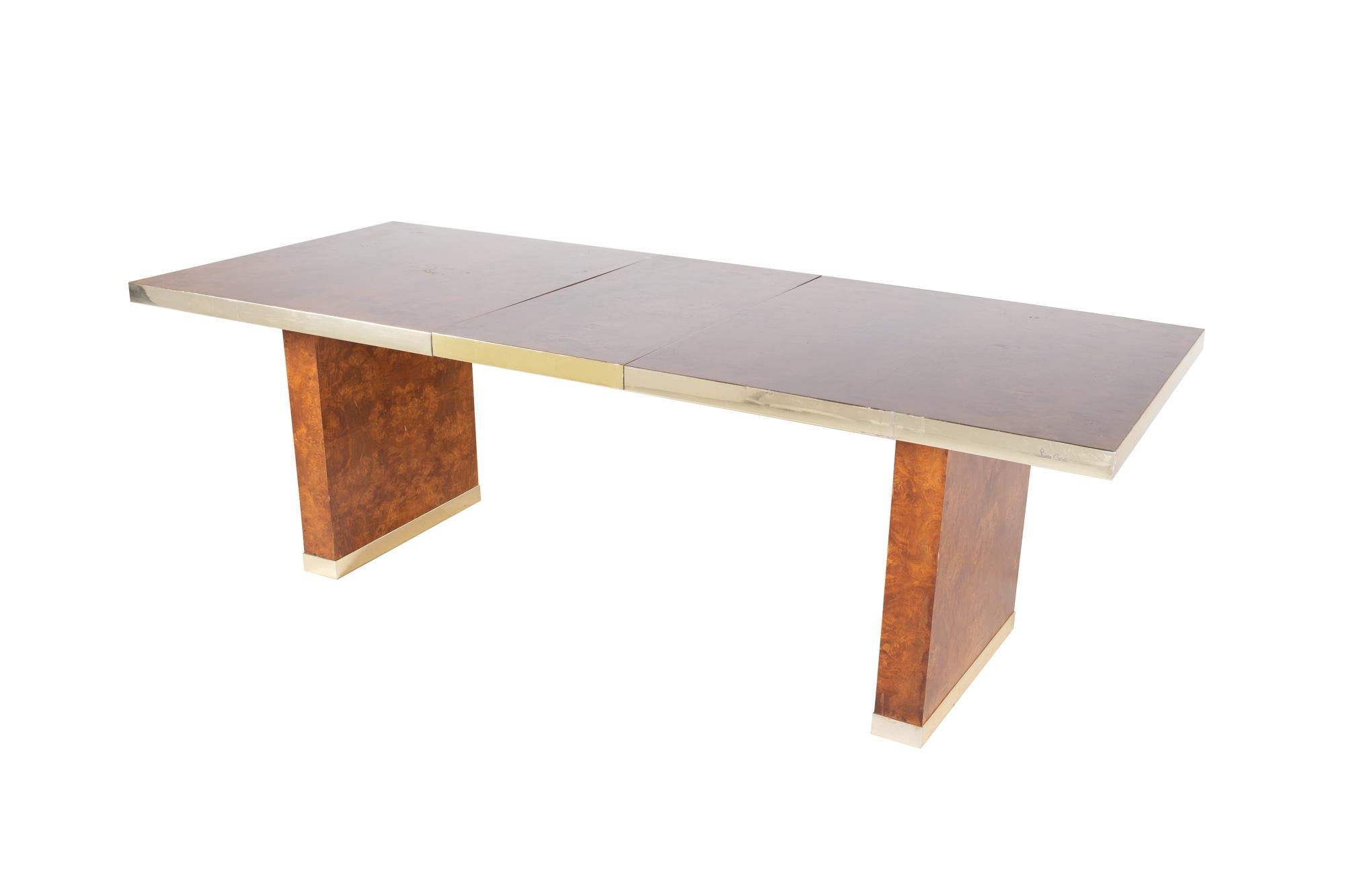 Pierre Cardin Mid Century Burlwood and Brass Dining Table For Sale 1