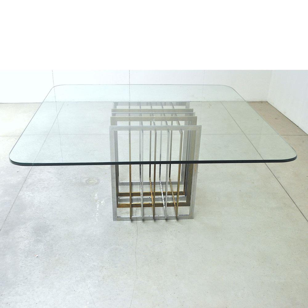 Italian Pierre Cardin Midcentury 1970s Table in Brass Steel and Glass