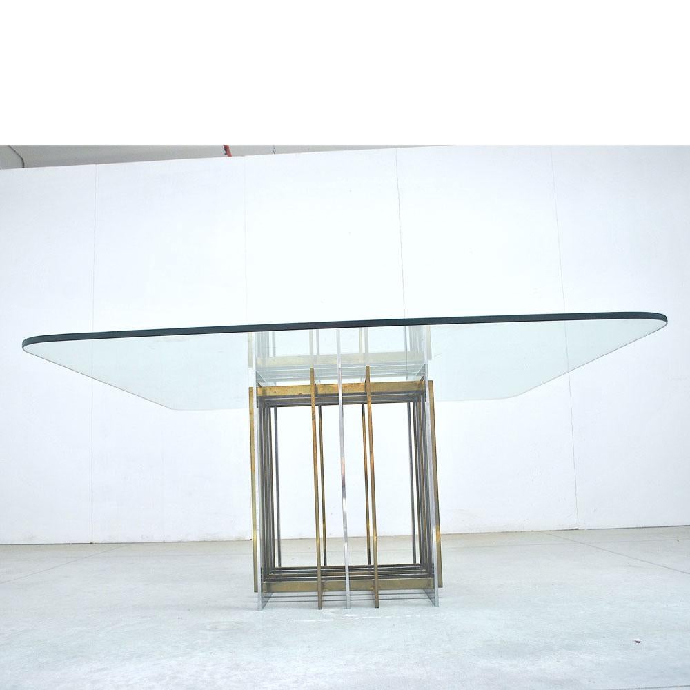Pierre Cardin Midcentury 1970s Table in Brass Steel and Glass 1