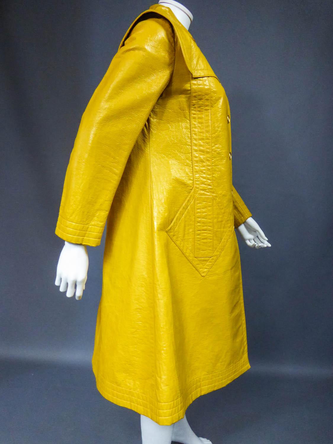 Pierre Cardin Modernist Coat in Mustard Yellow Vinyl Circa 1970 3