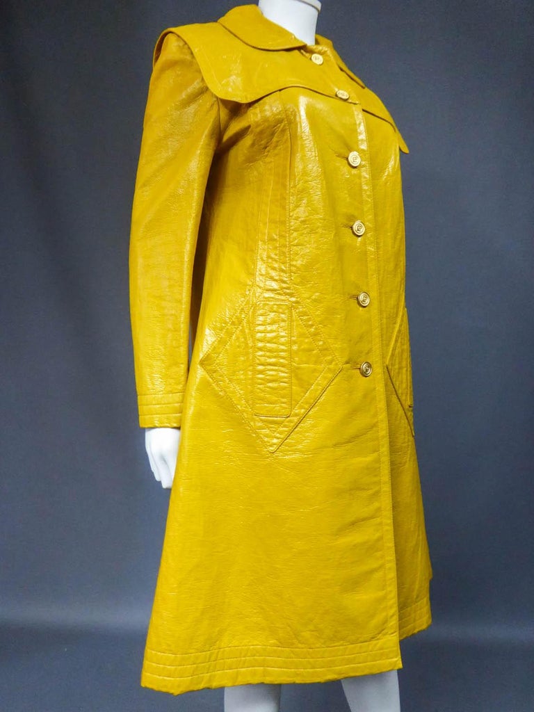 Pierre Cardin Modernist Coat in Mustard Yellow Vinyl Circa 1970 at 1stDibs