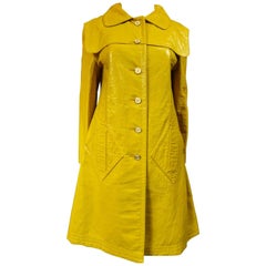 Pierre Cardin Modernist Coat in Mustard Yellow Vinyl Circa 1970