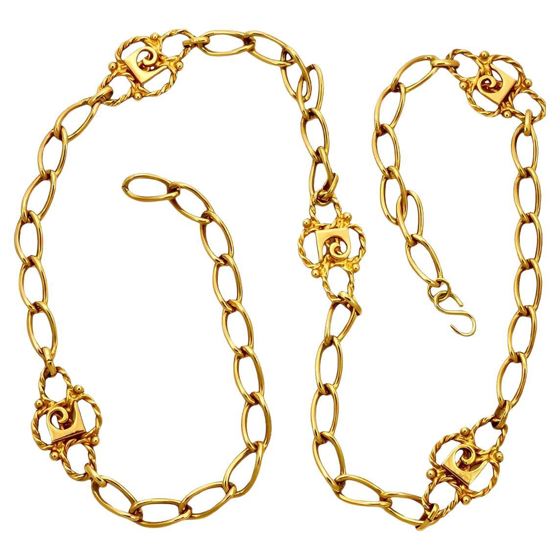 Pierre Cardin Monogram Gold Plated Chain Link Belt circa 1970s