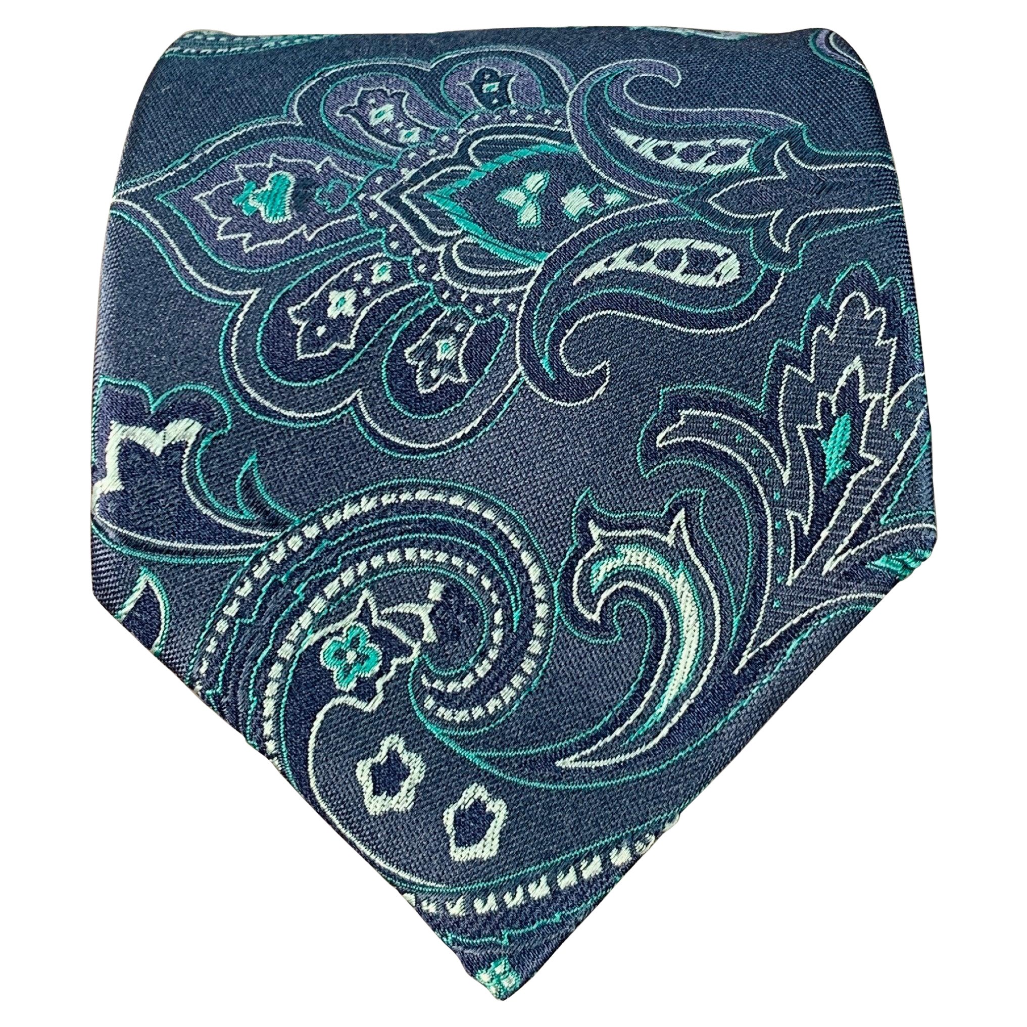Cravate en soie PIERRE CARDIN Marine Turquoise Paisley