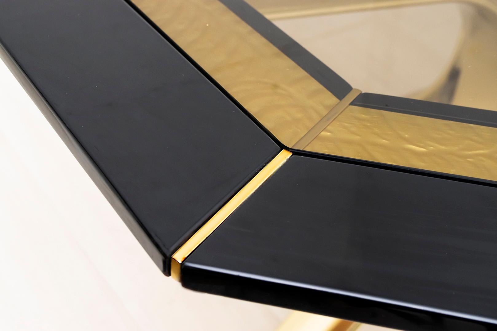 Pierre Cardin Octagonal Dining Table Black Lacquer with Brass Inserts and Base For Sale 3