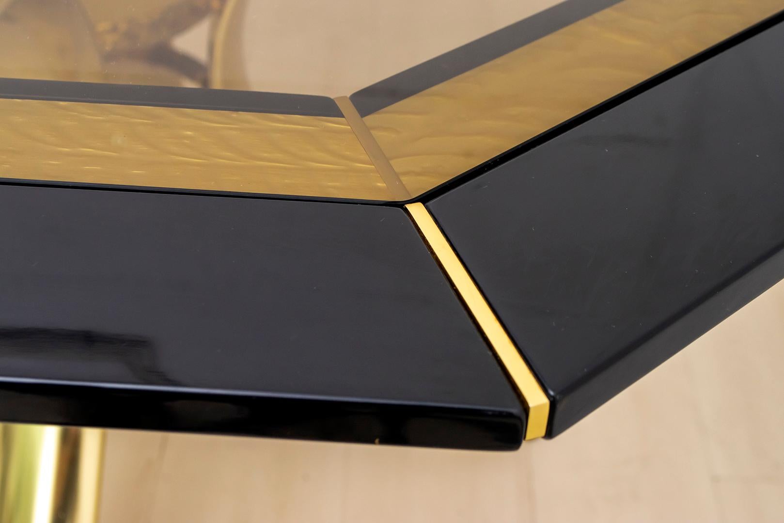 Pierre Cardin Octagonal Dining Table Black Lacquer with Brass Inserts and Base For Sale 2