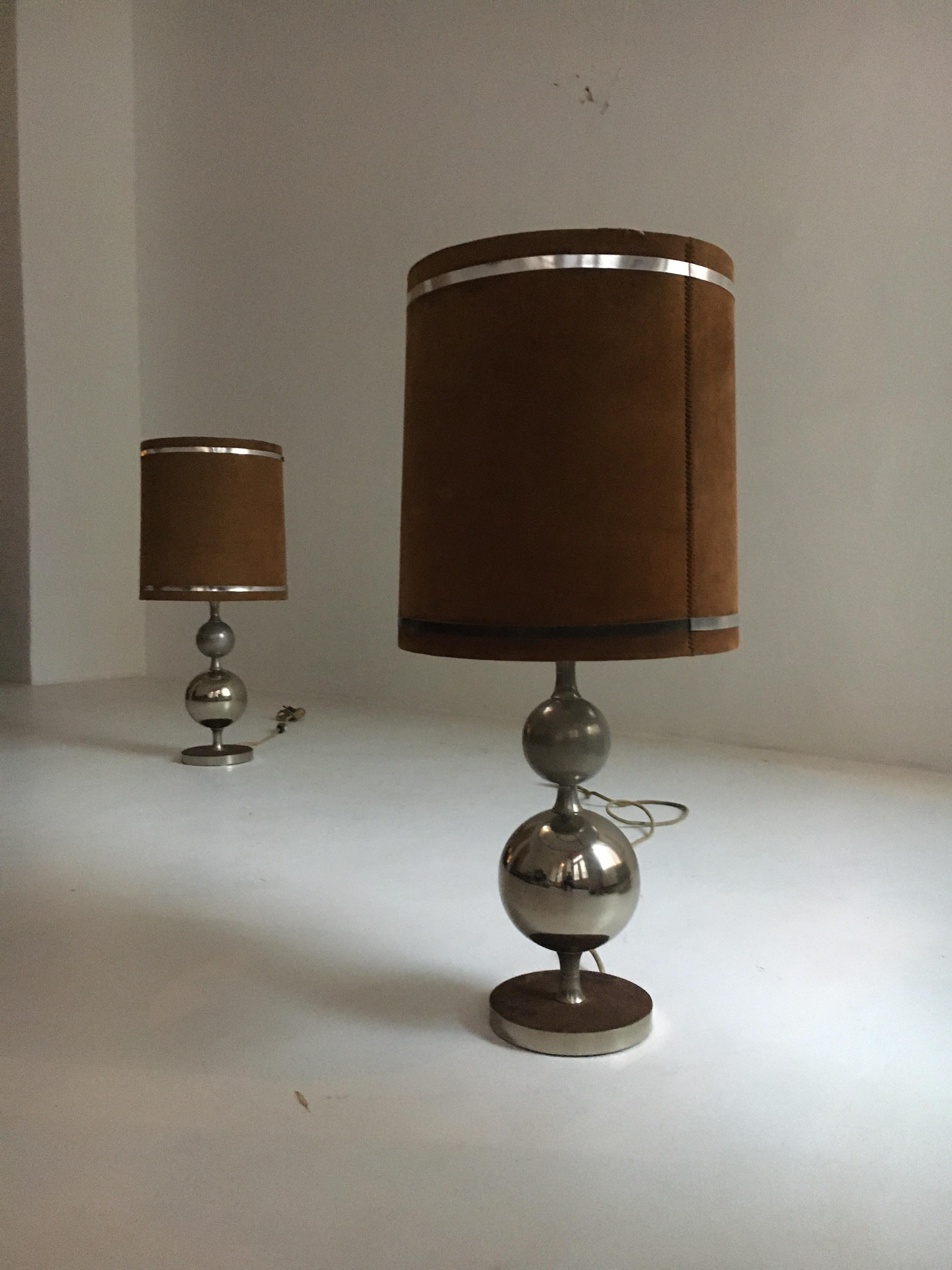 Pierre Cardin Oversized Chrome and Suede Table Lamps, France, 1970s For Sale 2