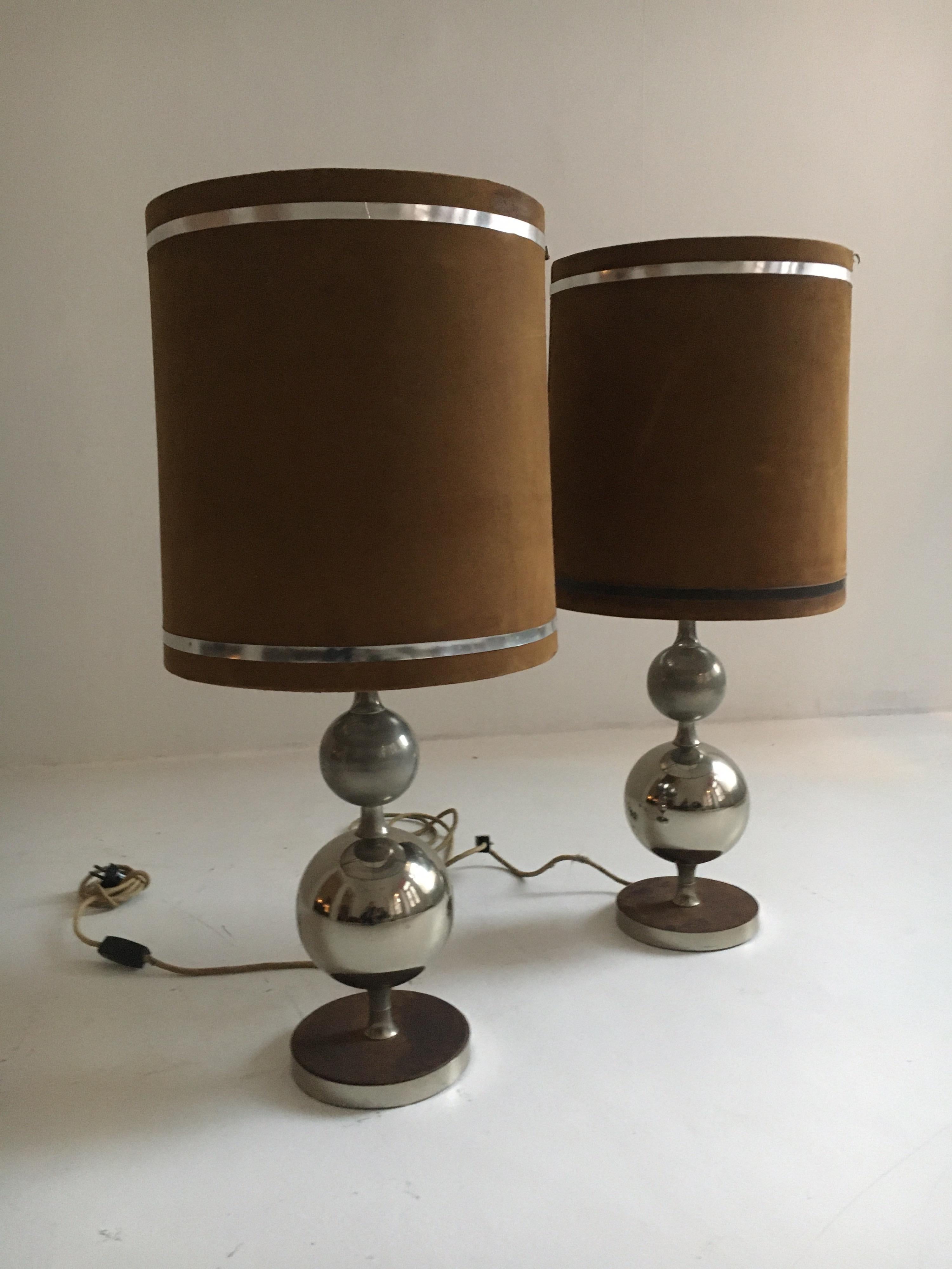 French Pierre Cardin Oversized Chrome and Suede Table Lamps, France, 1970s For Sale