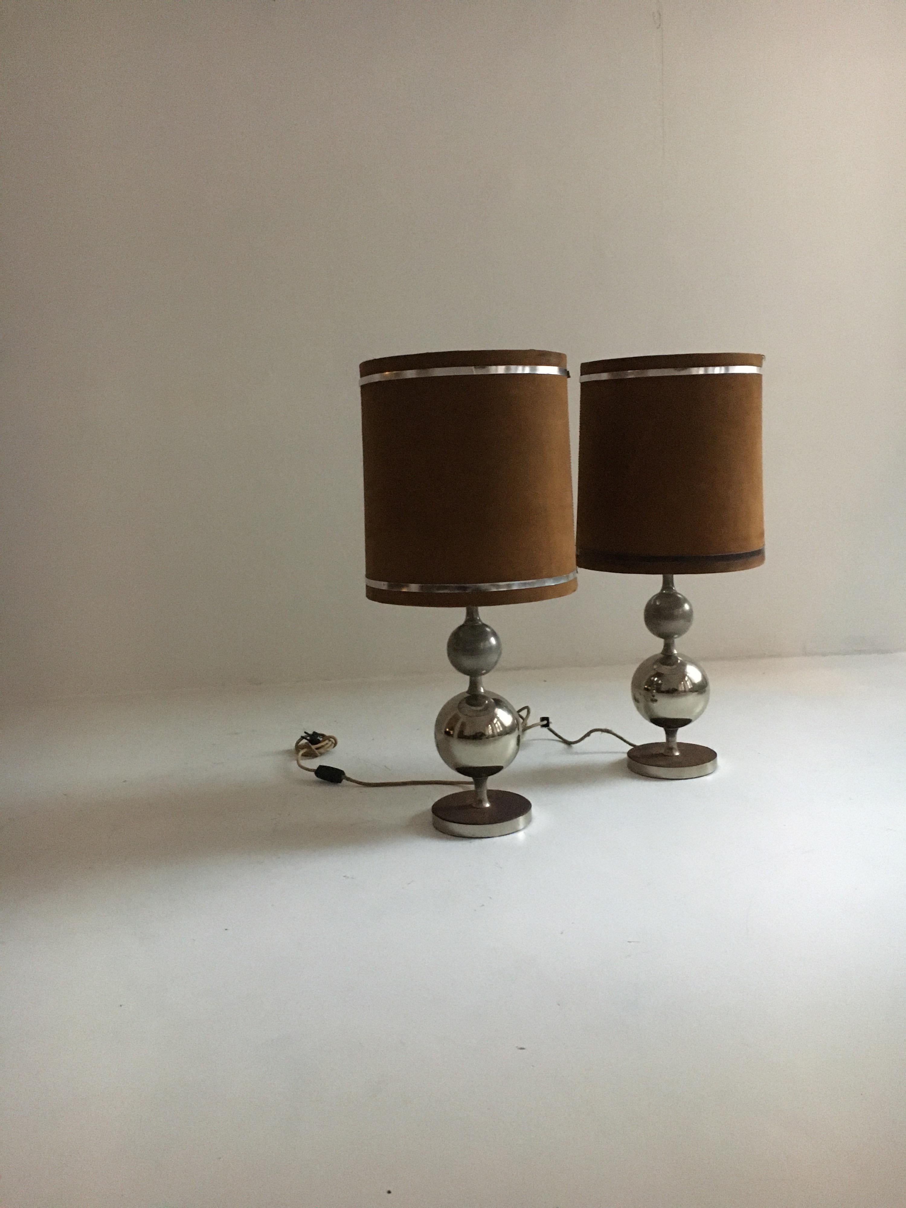 Late 20th Century Pierre Cardin Oversized Chrome and Suede Table Lamps, France, 1970s For Sale