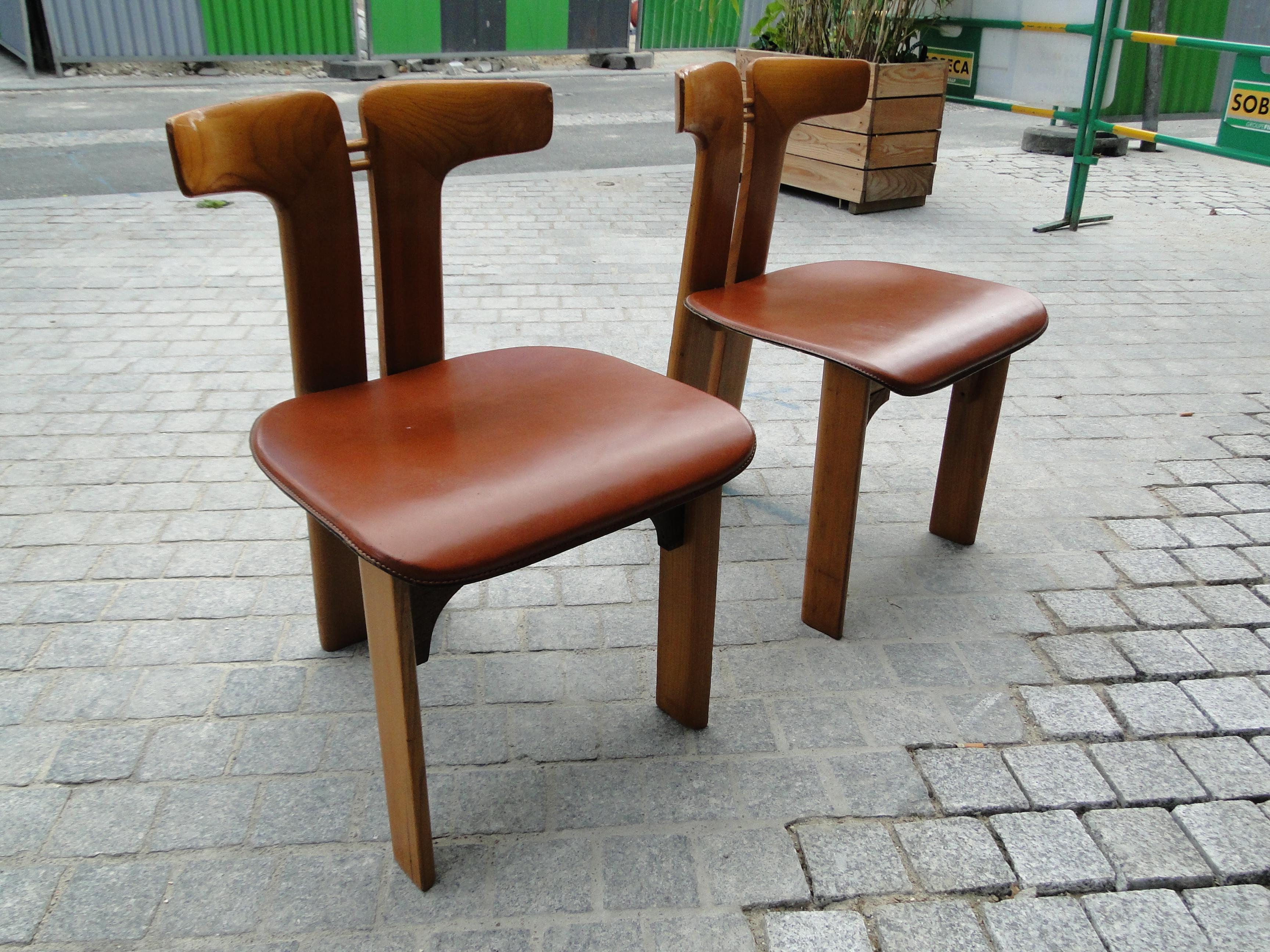 Pierre Cardin 2 Dining Chairs in Walnut and Leather 7