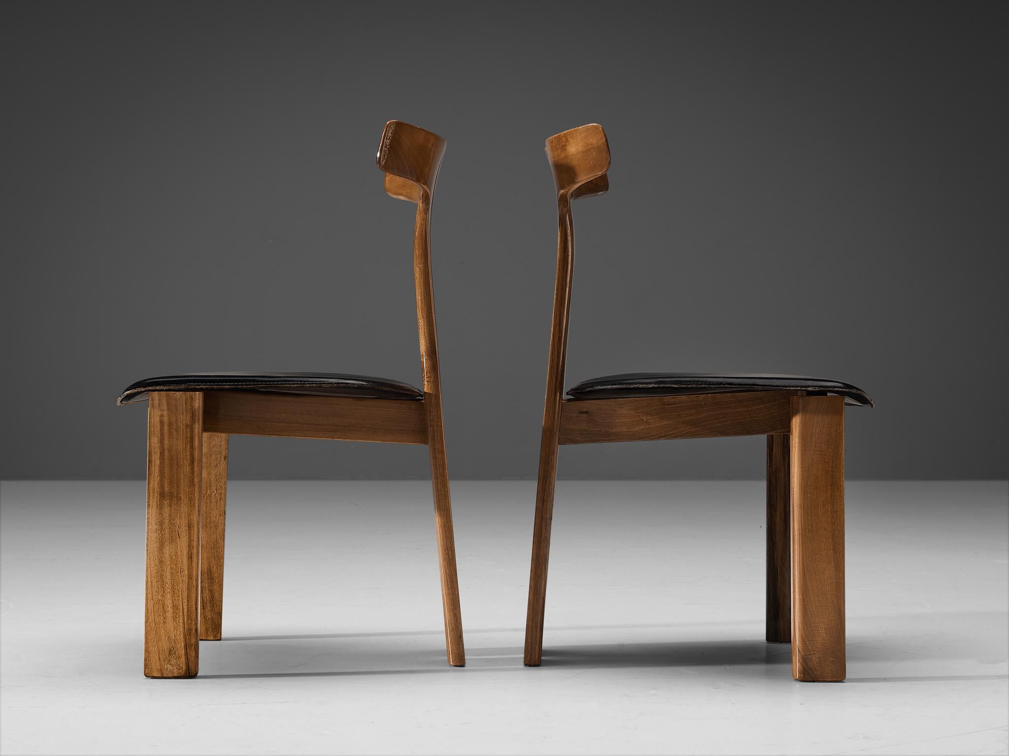 Late 20th Century Pierre Cardin Pair of Dining Chairs in Walnut and Leather