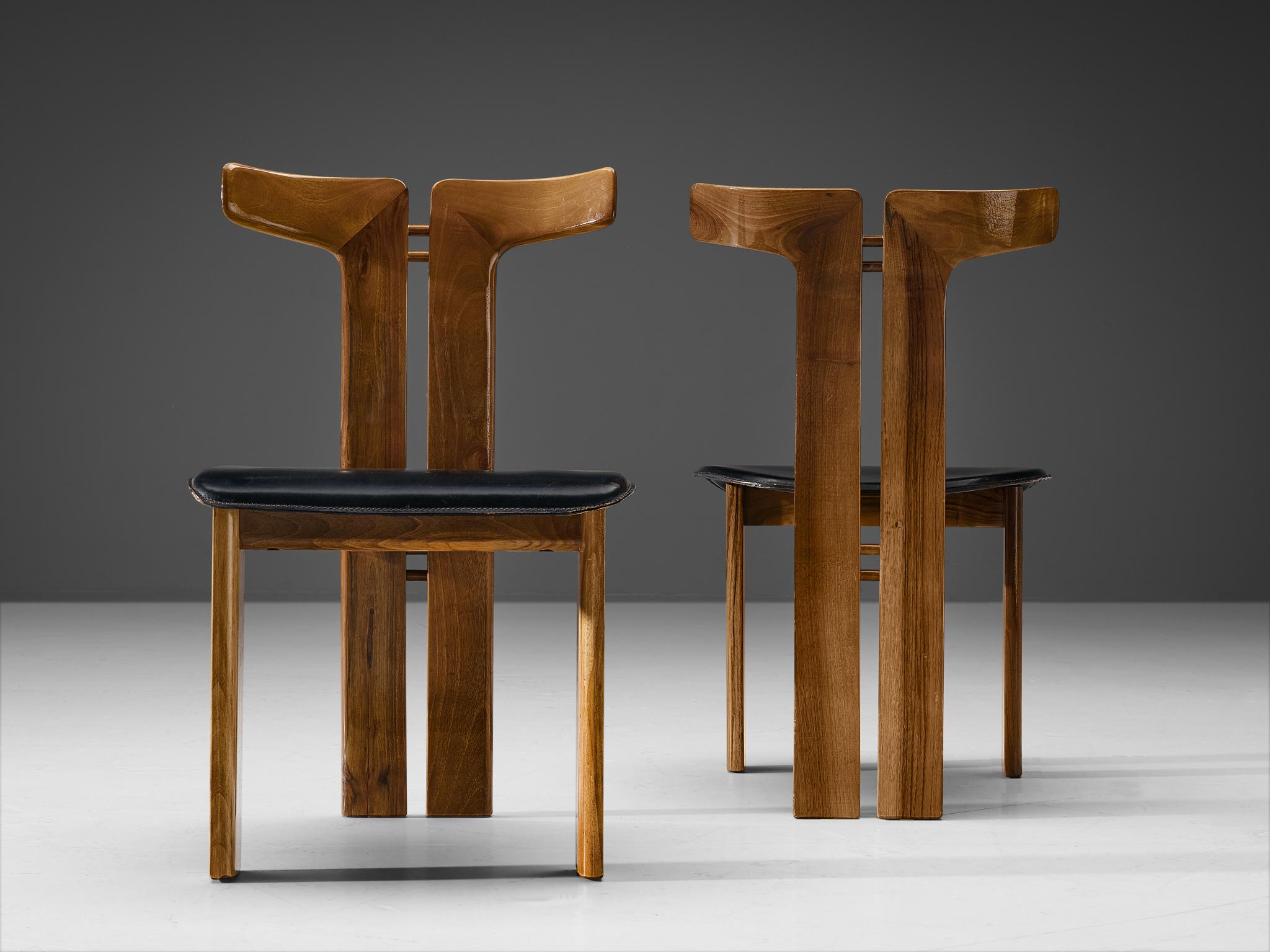 Pierre Cardin Pair of Dining Chairs in Walnut and Leather 2