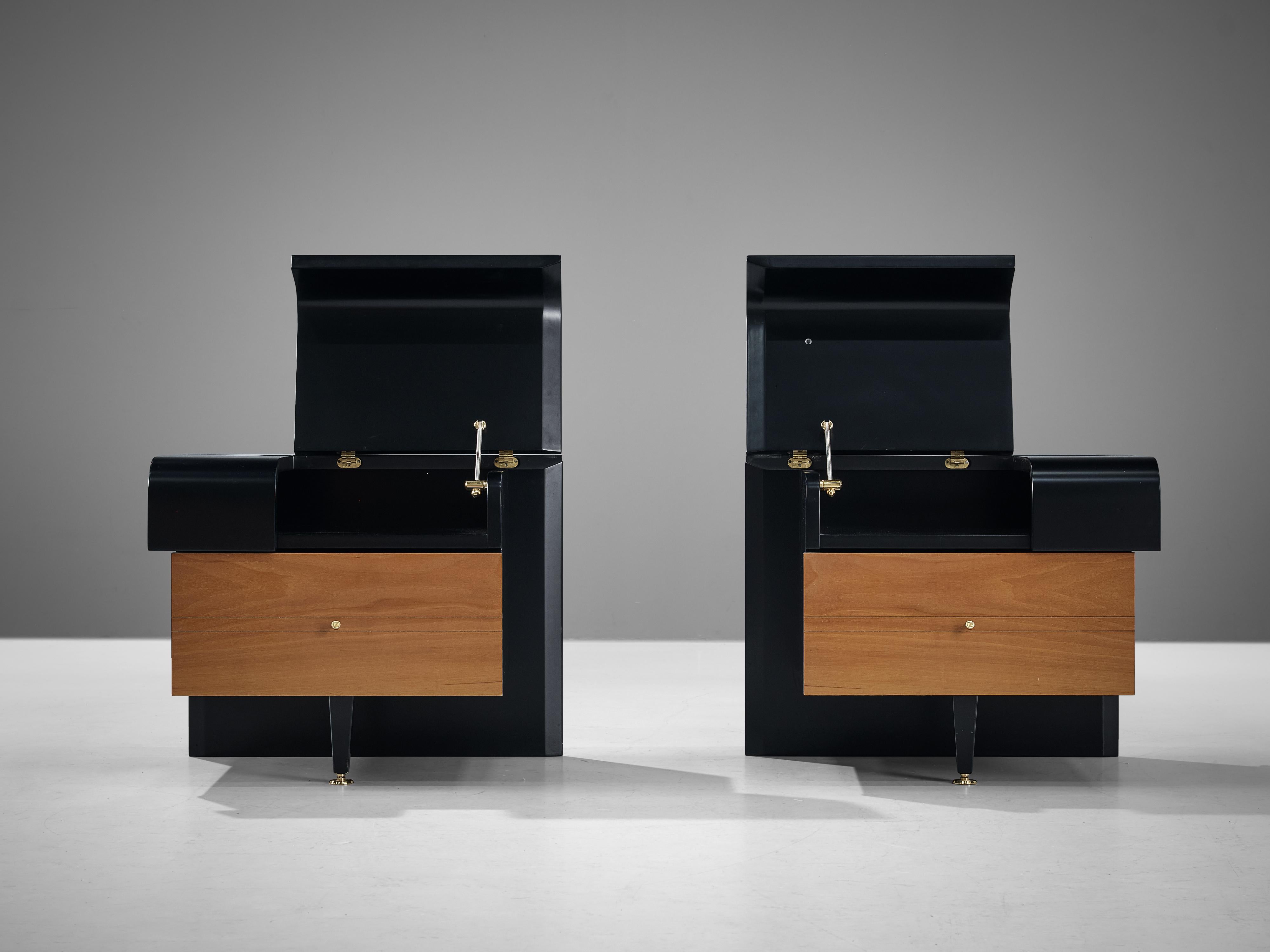 Mid-Century Modern Pierre Cardin Pair of Nightstands in Walnut and Brass