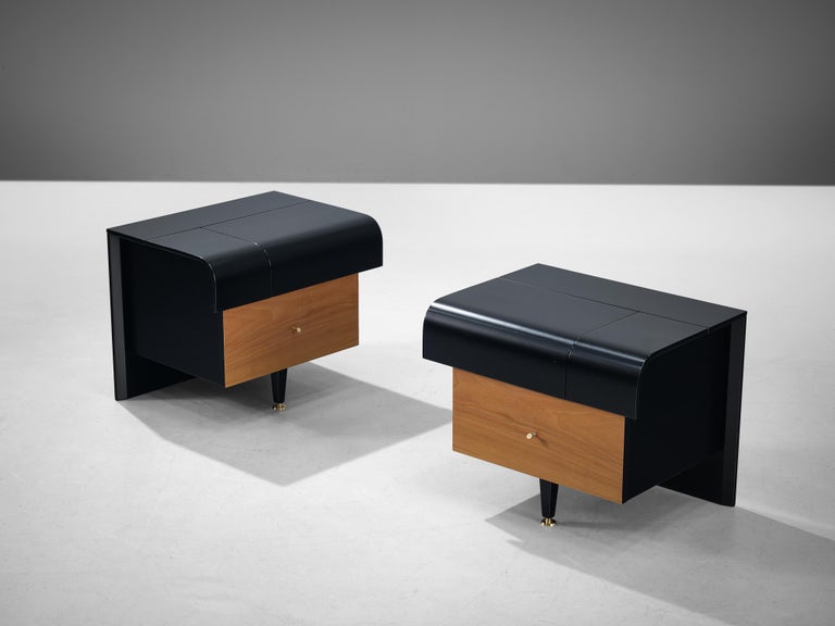 Late 20th Century Pierre Cardin Pair of Nightstands in Walnut and Brass