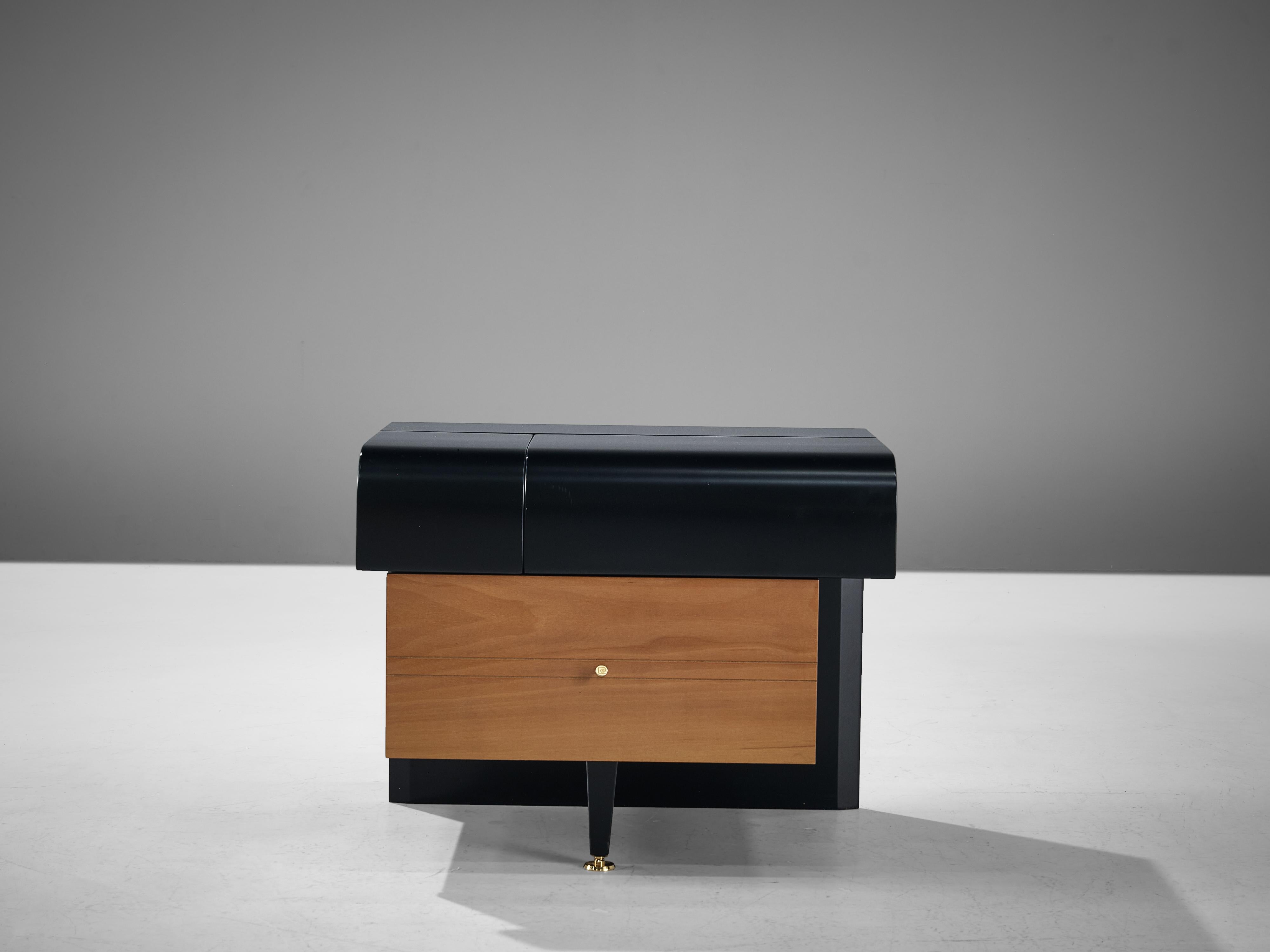 Wood Pierre Cardin Pair of Nightstands in Walnut and Brass