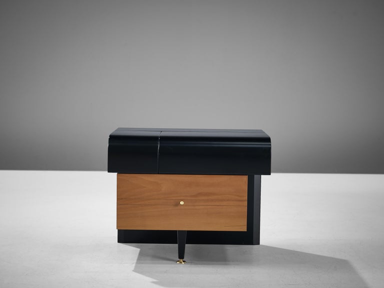 Wood Pierre Cardin Pair of Nightstands in Walnut and Brass