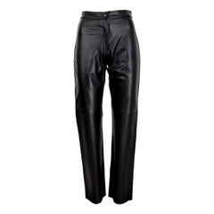 Pierre Cardin Paris Black Leather Pants Regular Fit Biker Trousers 1990s