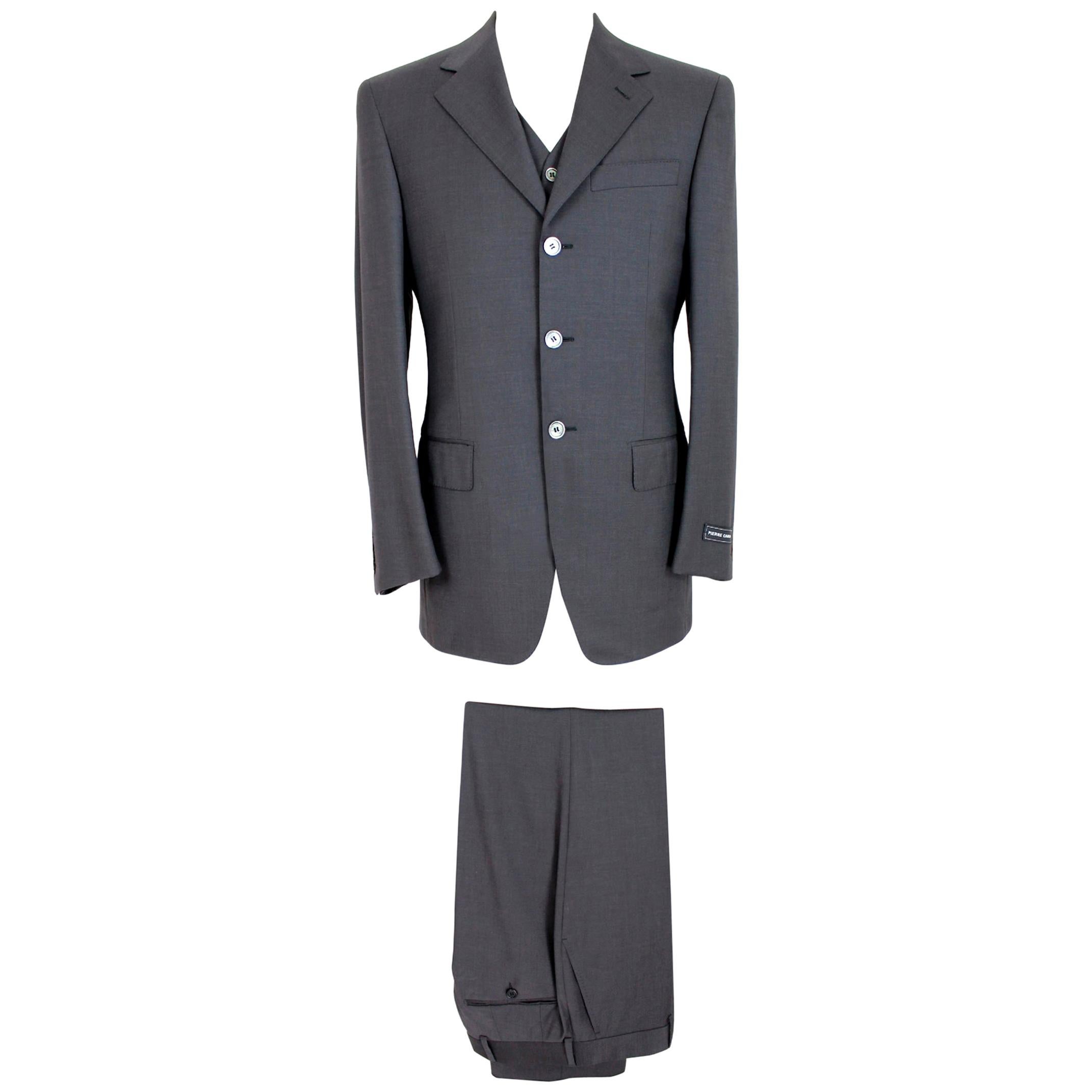 Pierre Cardin Paris Gray Cerruti Wool Ceremony Three Piece Waistcoat Suit Pants For Sale