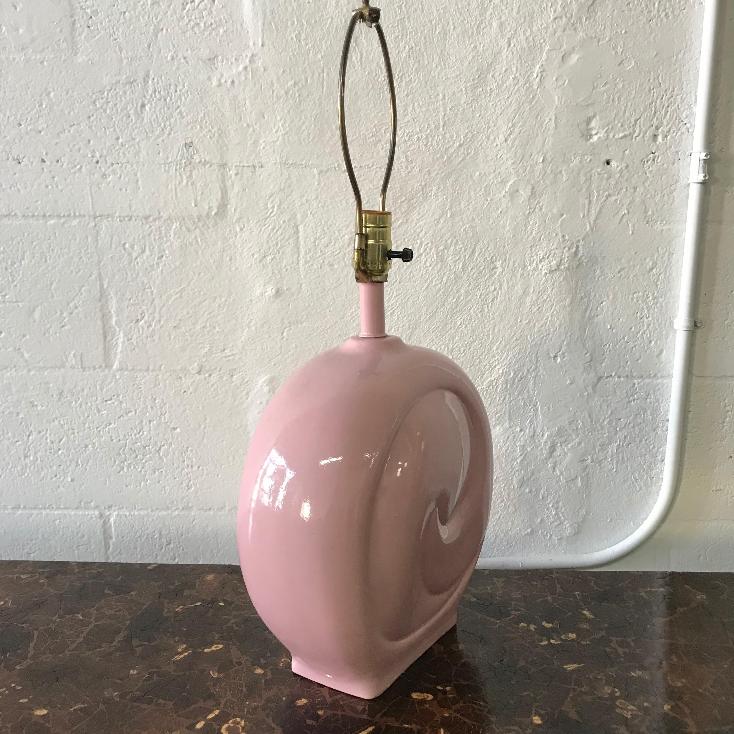 French Pierre Cardin Pink Porcelain Ceramic Table Lamp For Sale