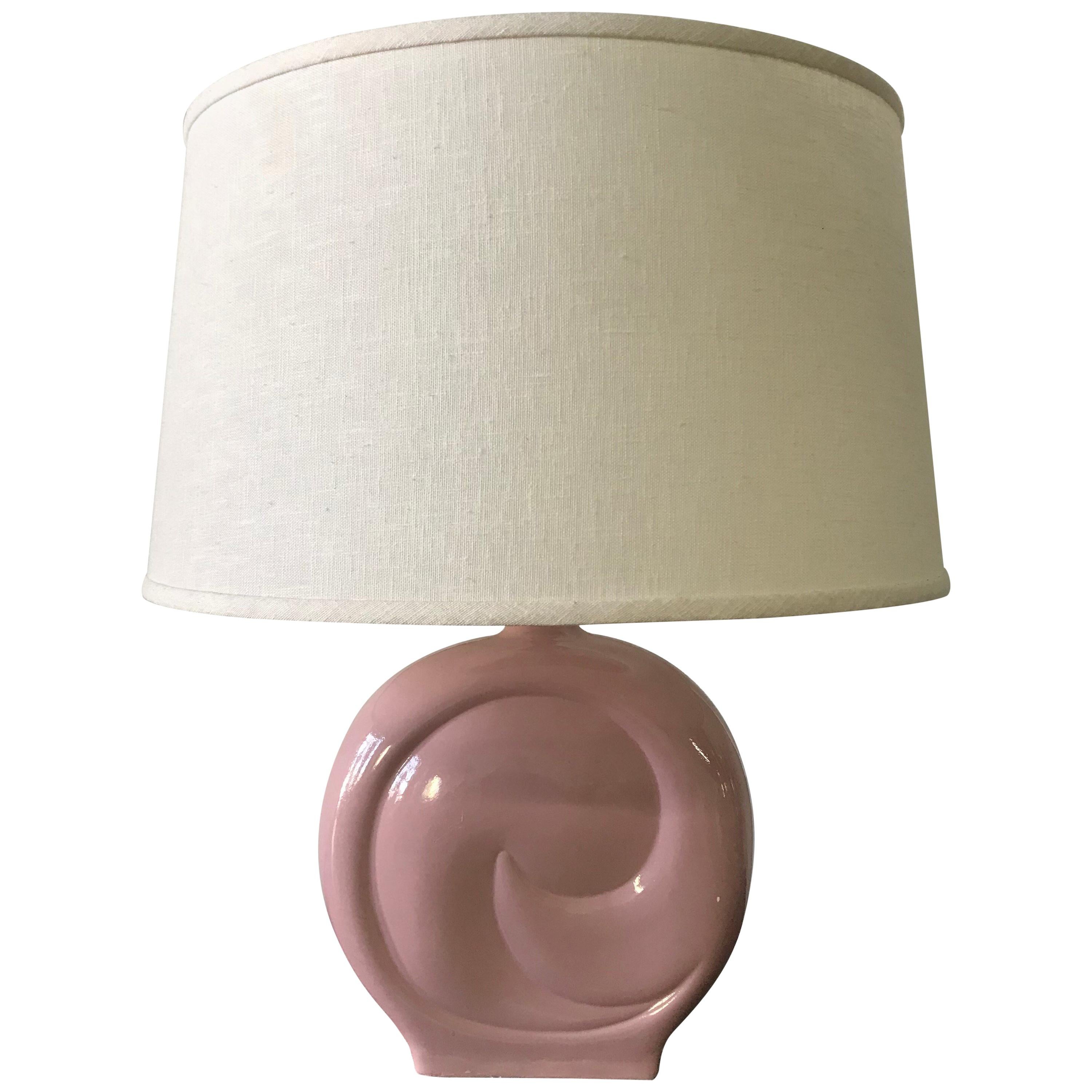 Lámpara de sobremesa de cerámica de porcelana rosa estilo Pierre Cardin, años 70
