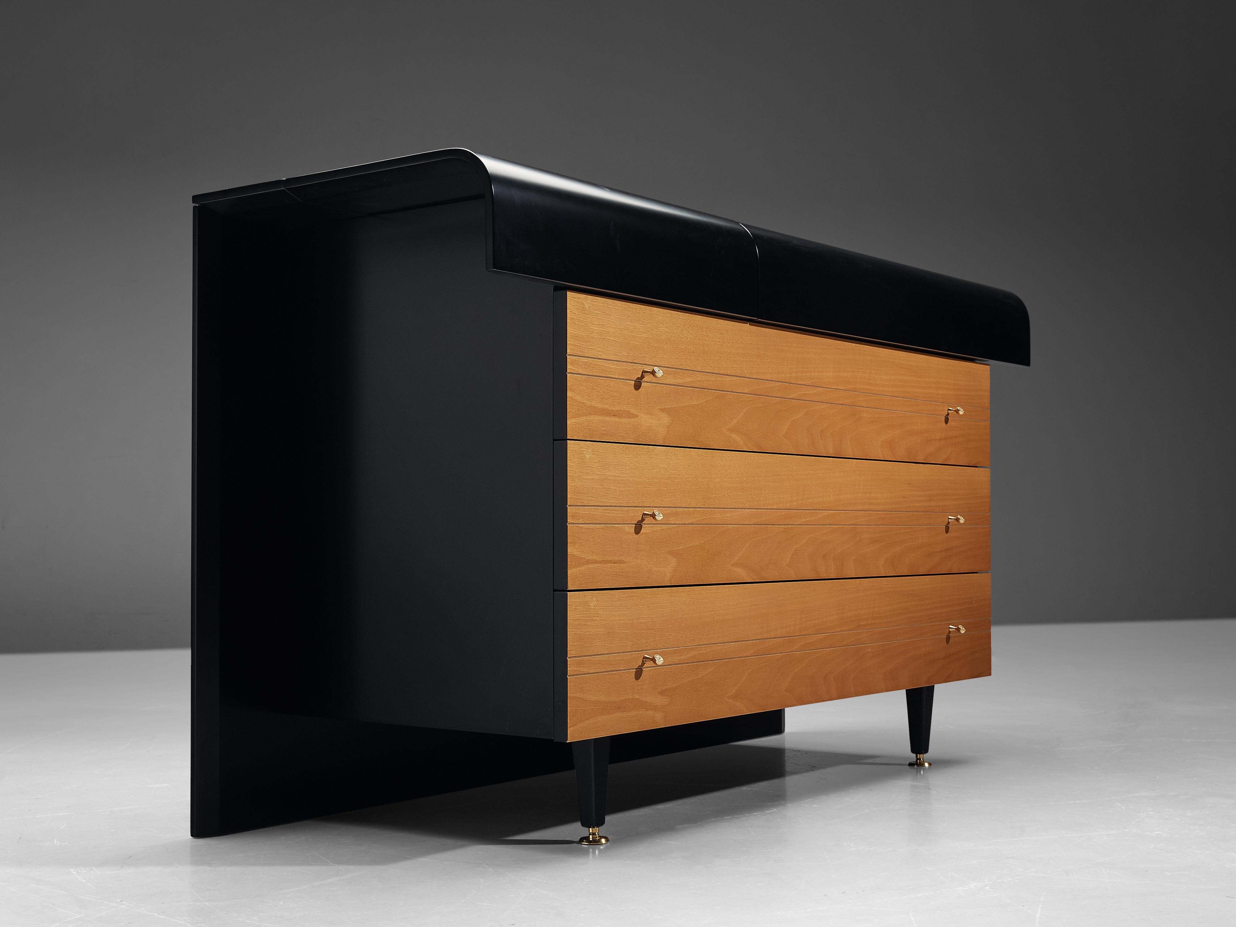 Late 20th Century Pierre Cardin Chest of Drawers in Walnut and Brass For Sale