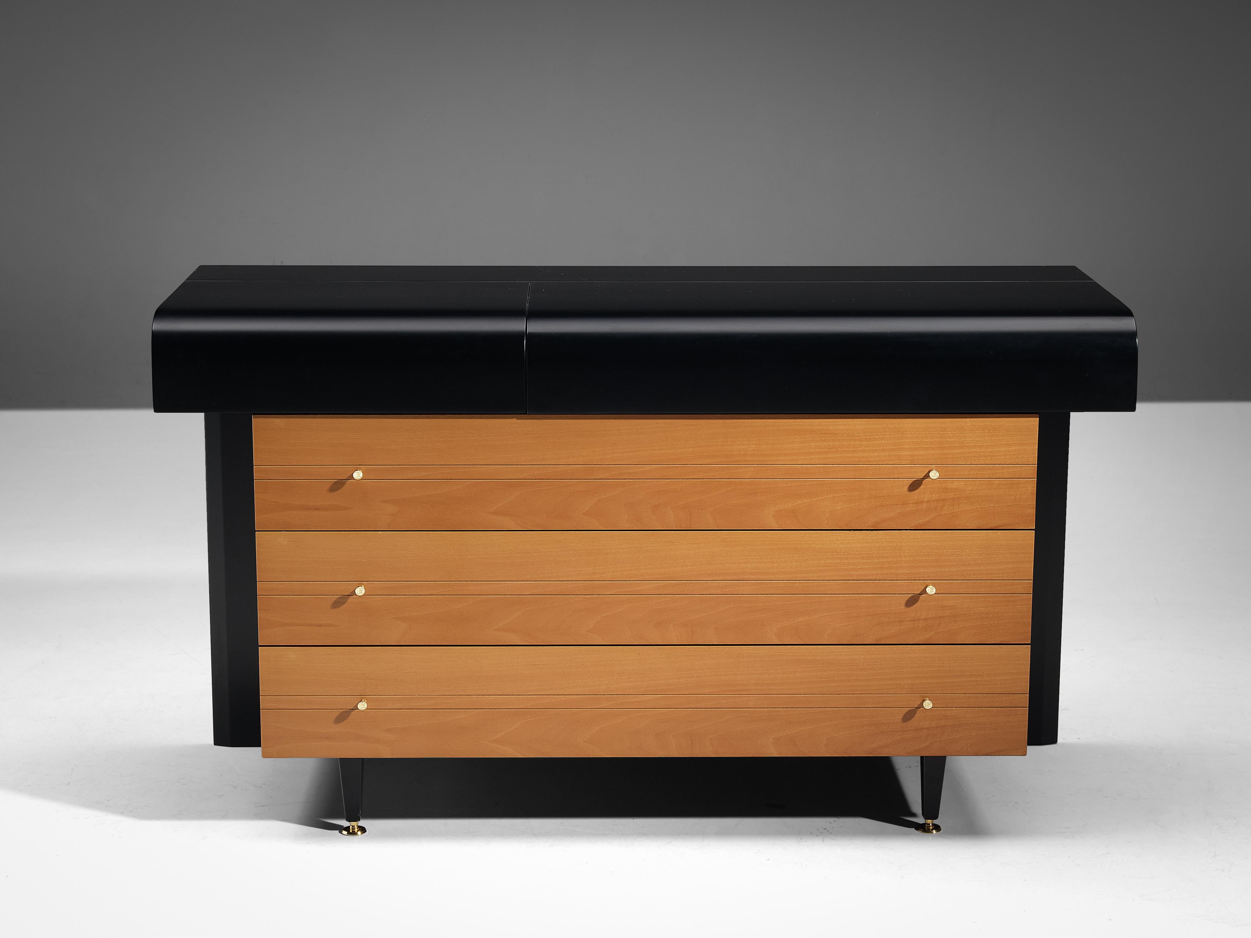 Post-Modern Pierre Cardin Chest of Drawers in Walnut and Brass For Sale
