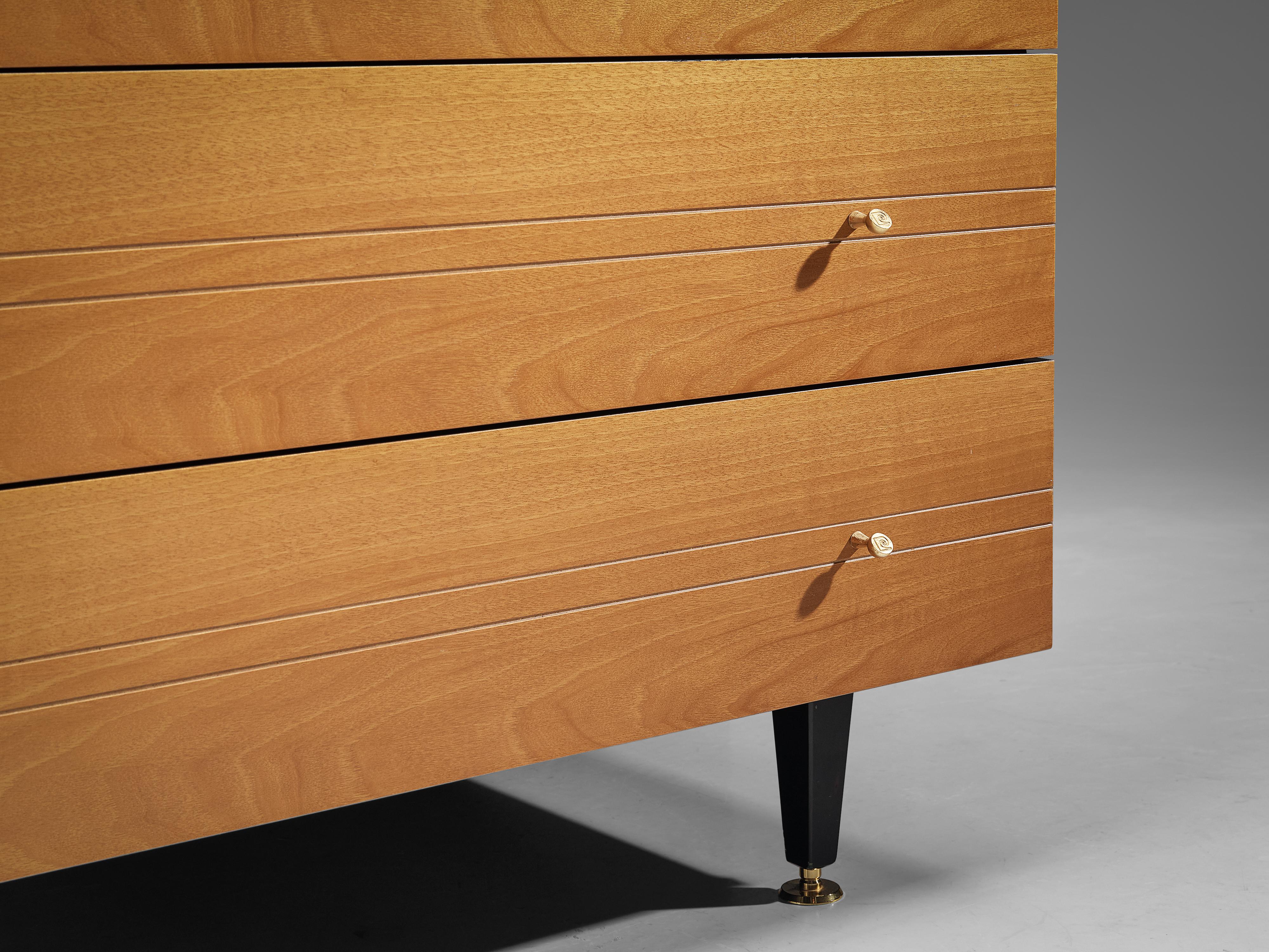 Italian Pierre Cardin Chest of Drawers in Walnut and Brass For Sale