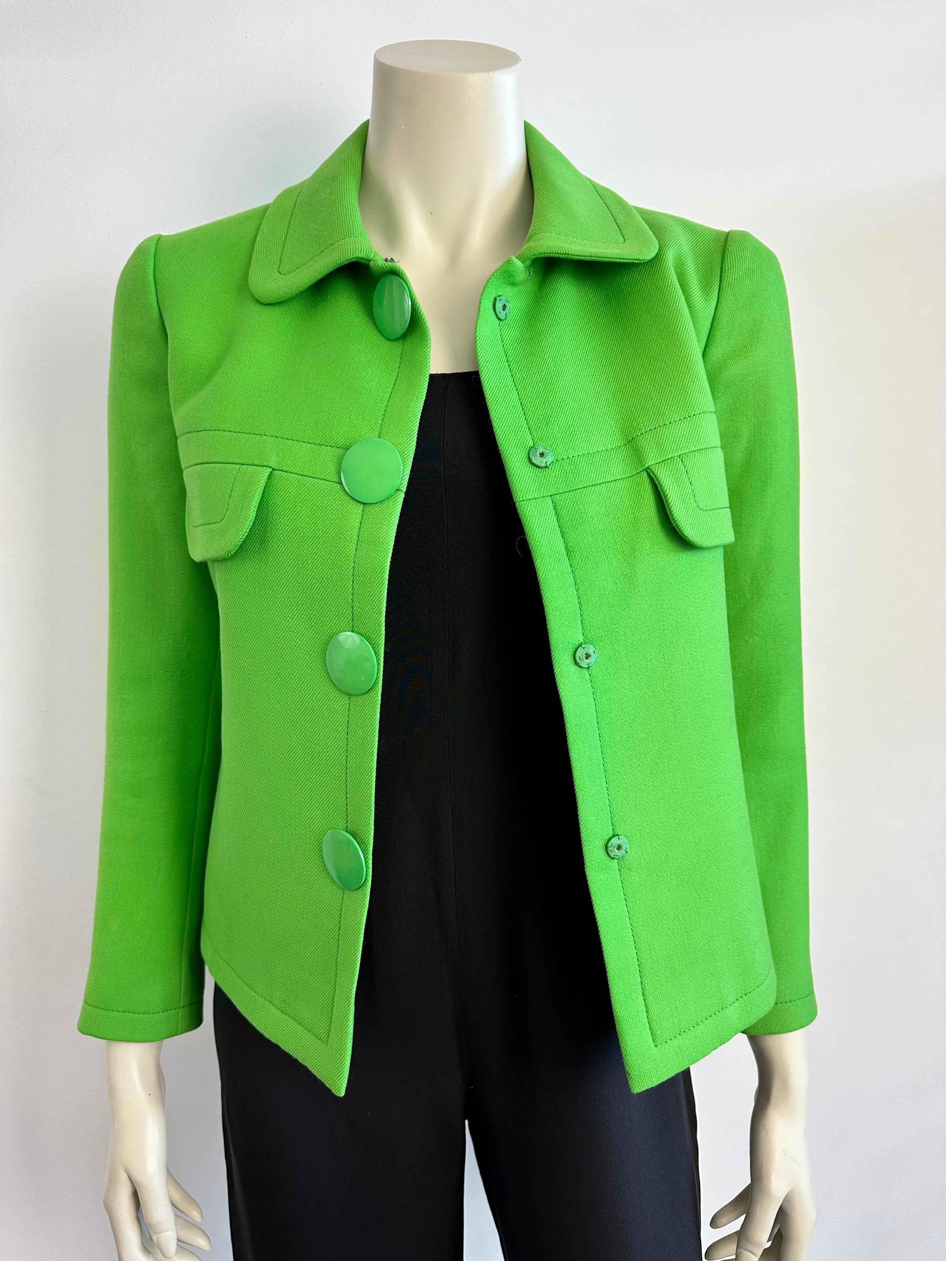 Pierre Cardin Promotion 1970s green wool jacket In Good Condition For Sale In L'ESCALA, ES