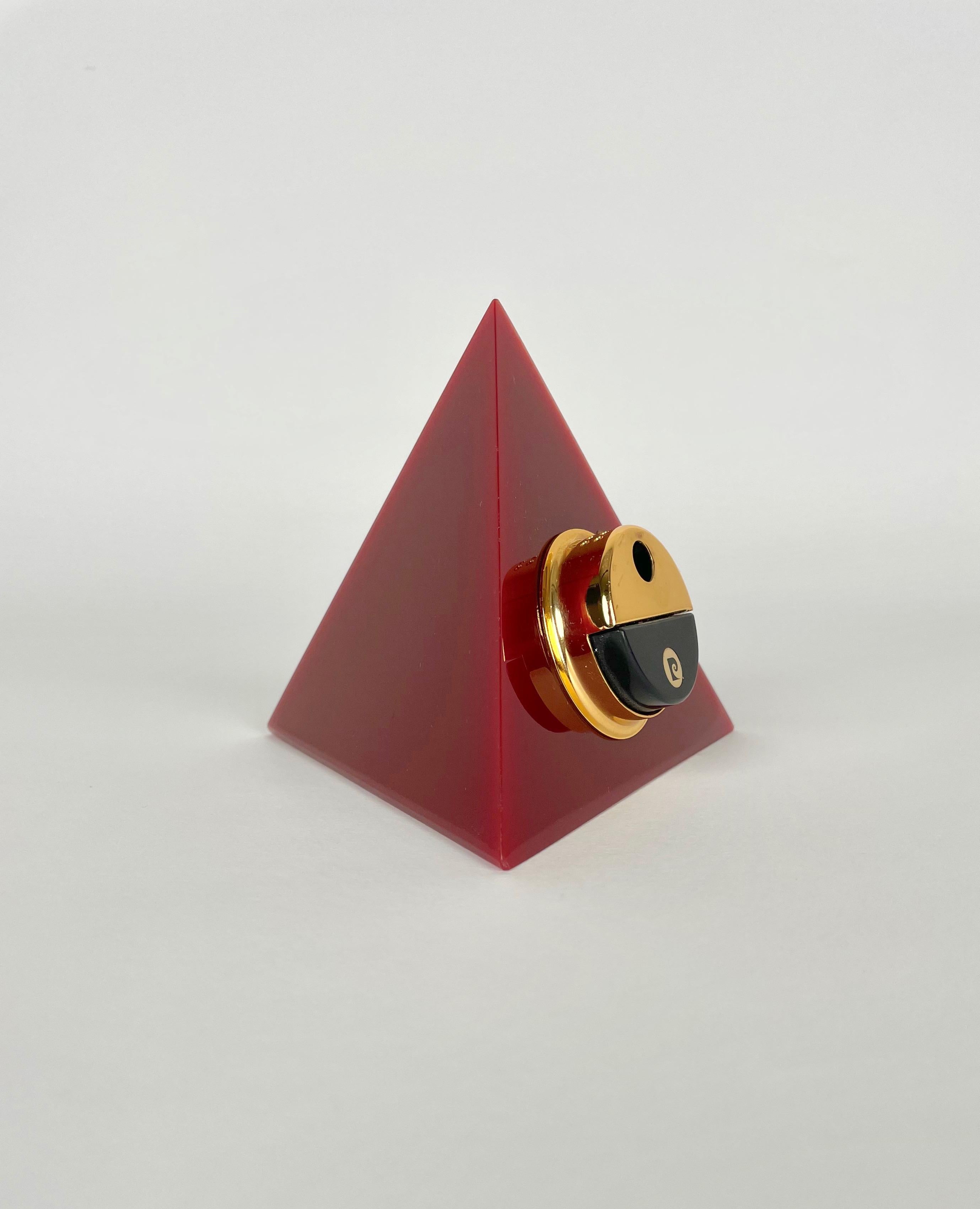 Late 20th Century Pierre Cardin Pyramid Bordeaux Lucite Table Lighter, France, 1970s