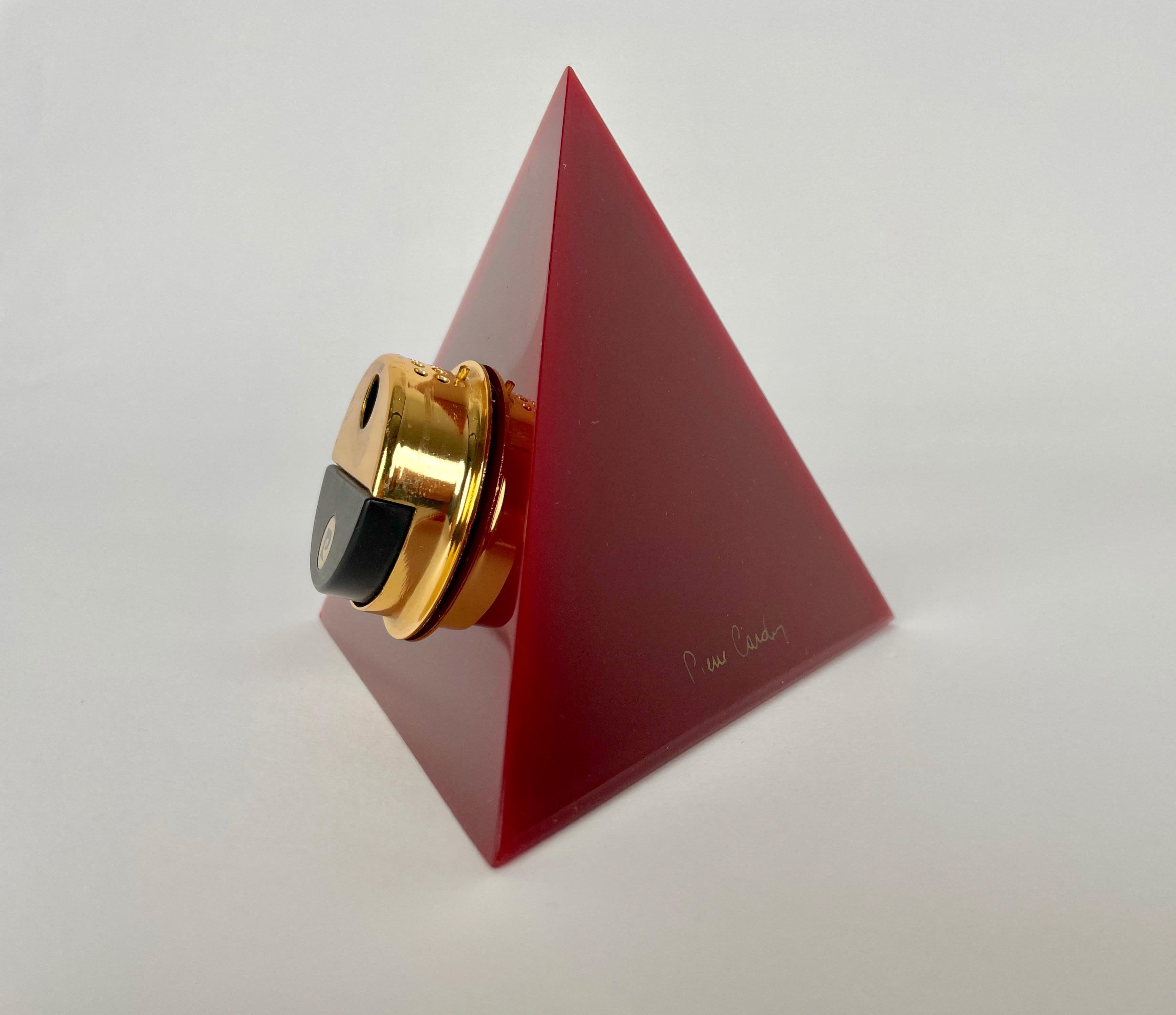 Pierre Cardin Pyramid Bordeaux Lucite Table Lighter, France, 1970s 1