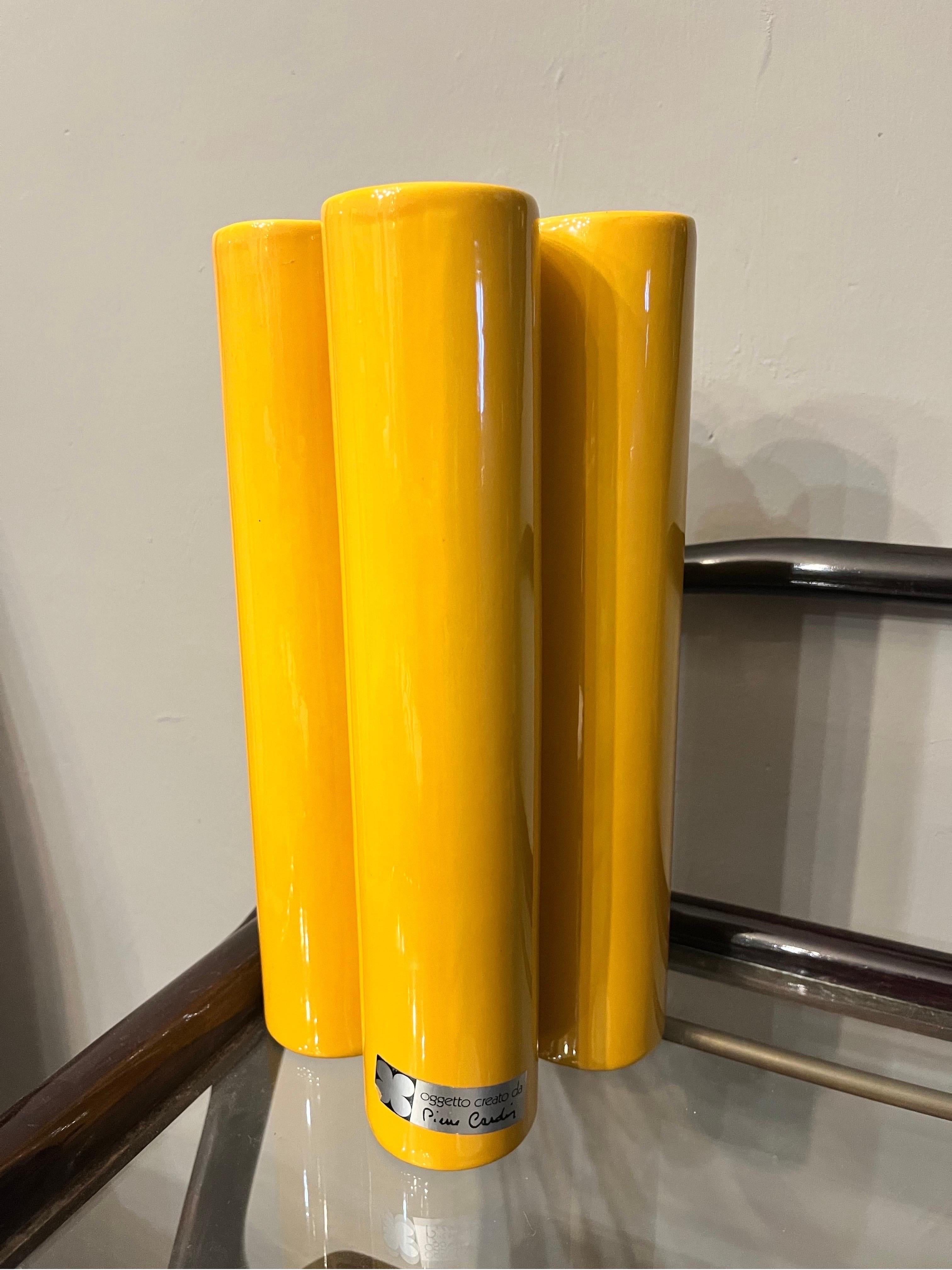 Pierre Cardin Quadrifoglio vaso giallo vintage For Sale 1
