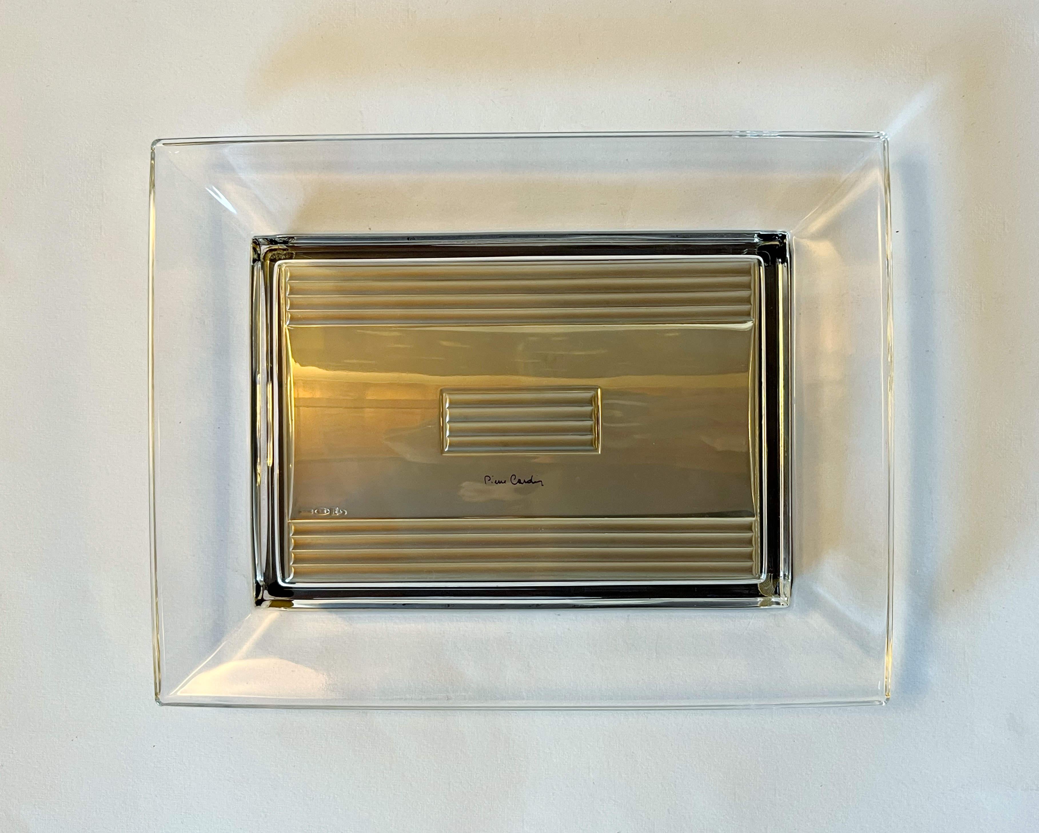 Italian Pierre Cardin Rectangular Sterling Glass Vide Poche or Change Tray For Sale
