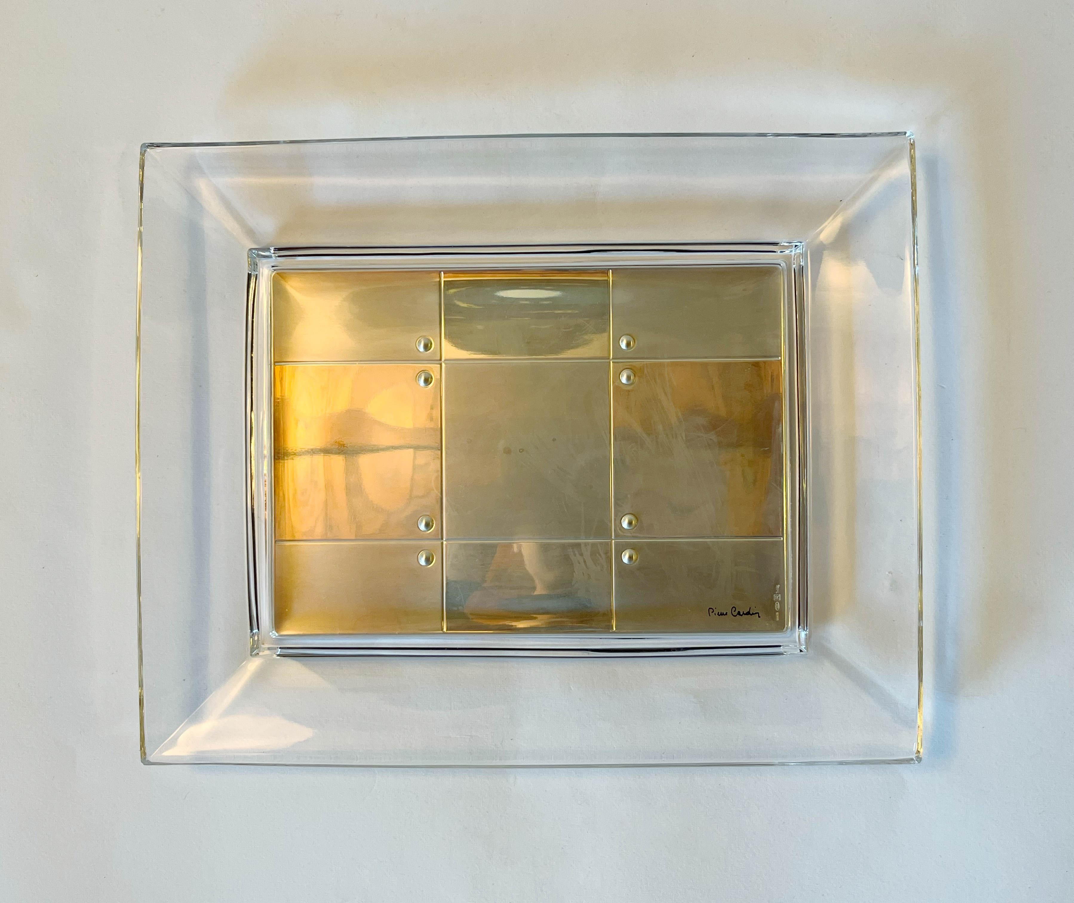 Italian Pierre Cardin Rectangular Sterling Glass Vide Poche or Change Tray For Sale