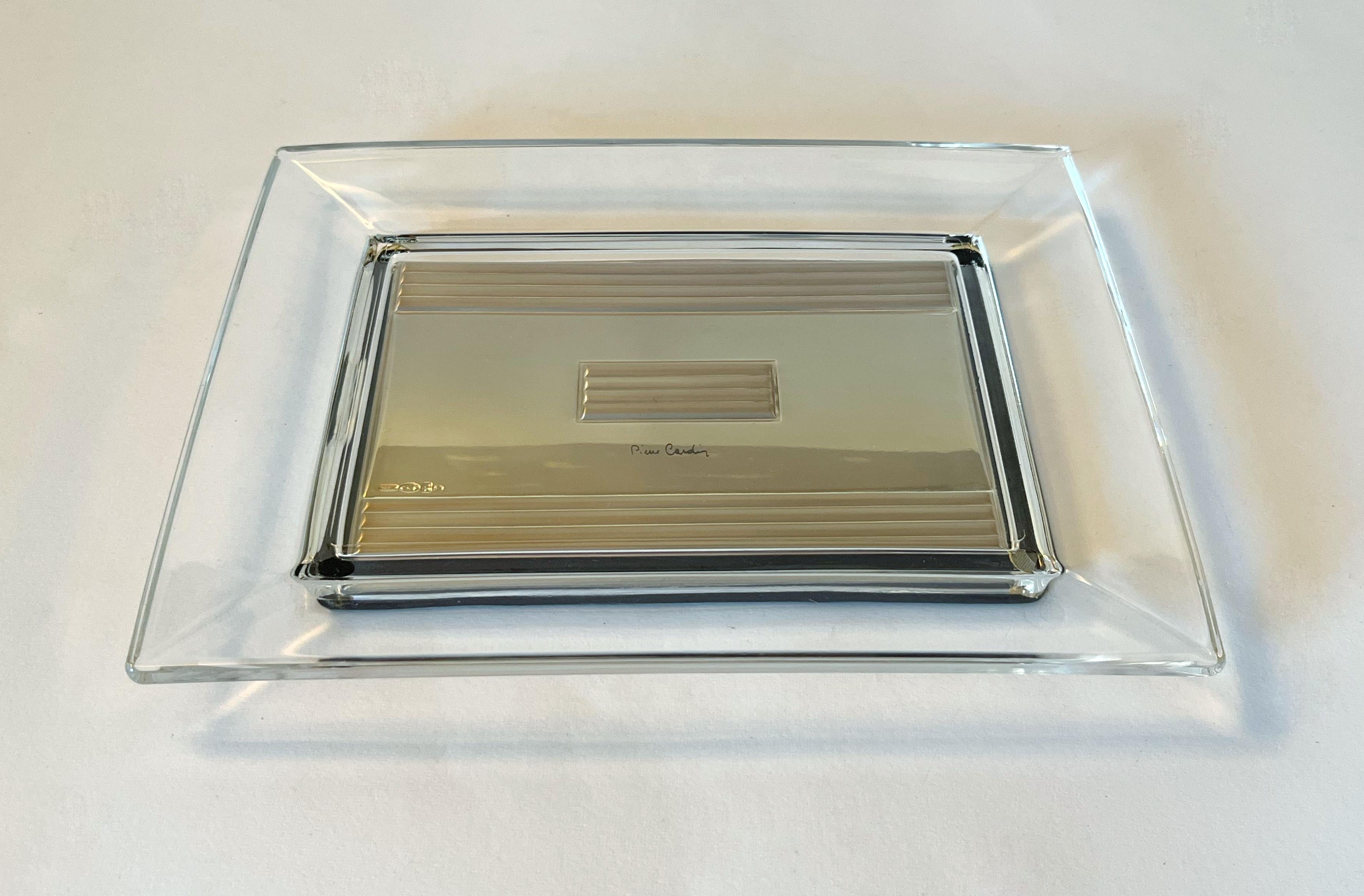 Pierre Cardin Rectangular Sterling Glass Vide Poche or Change Tray In Good Condition For Sale In Los Angeles, CA