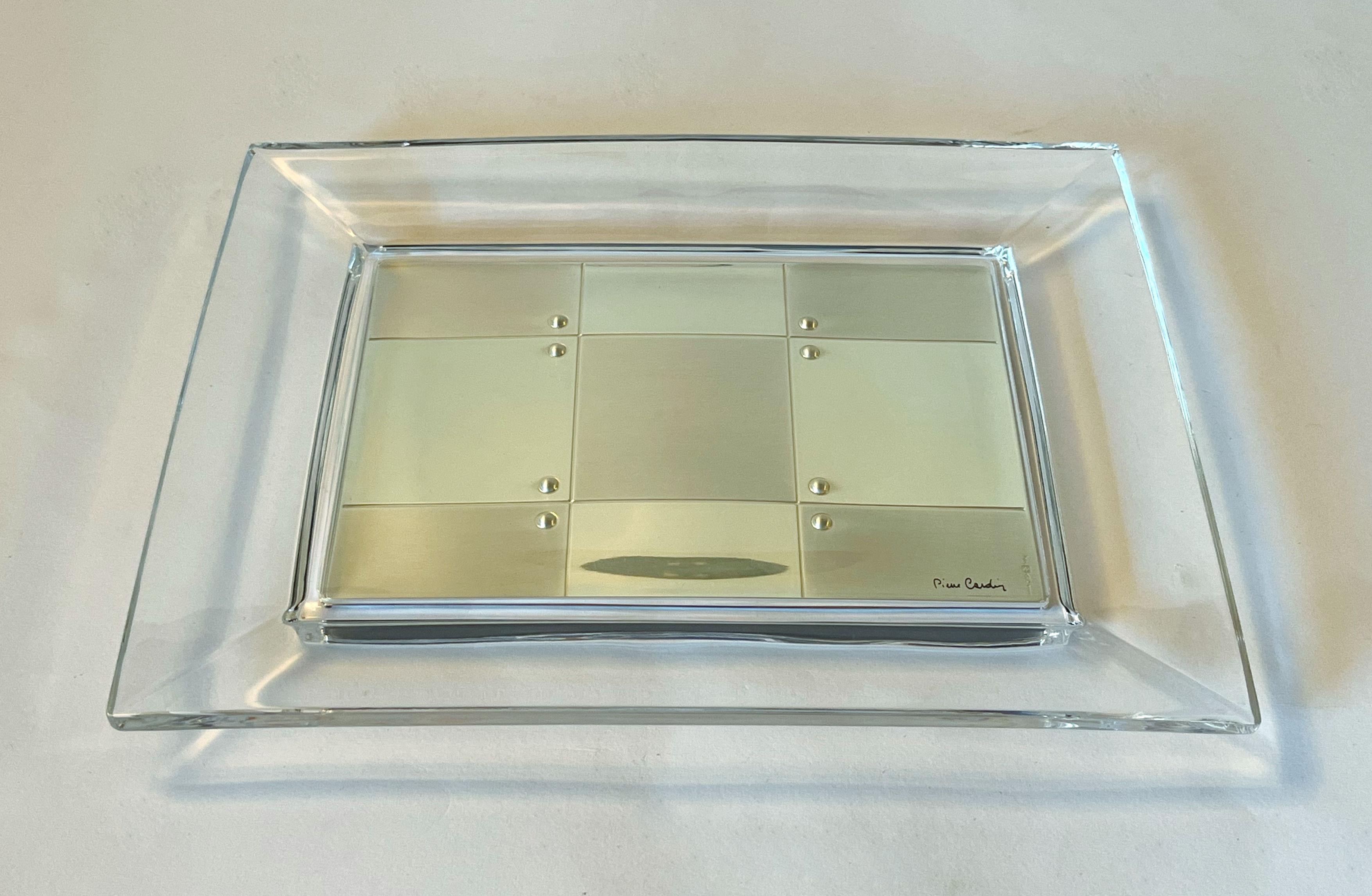 Pierre Cardin Rectangular Sterling Glass Vide Poche or Change Tray In Good Condition For Sale In Los Angeles, CA
