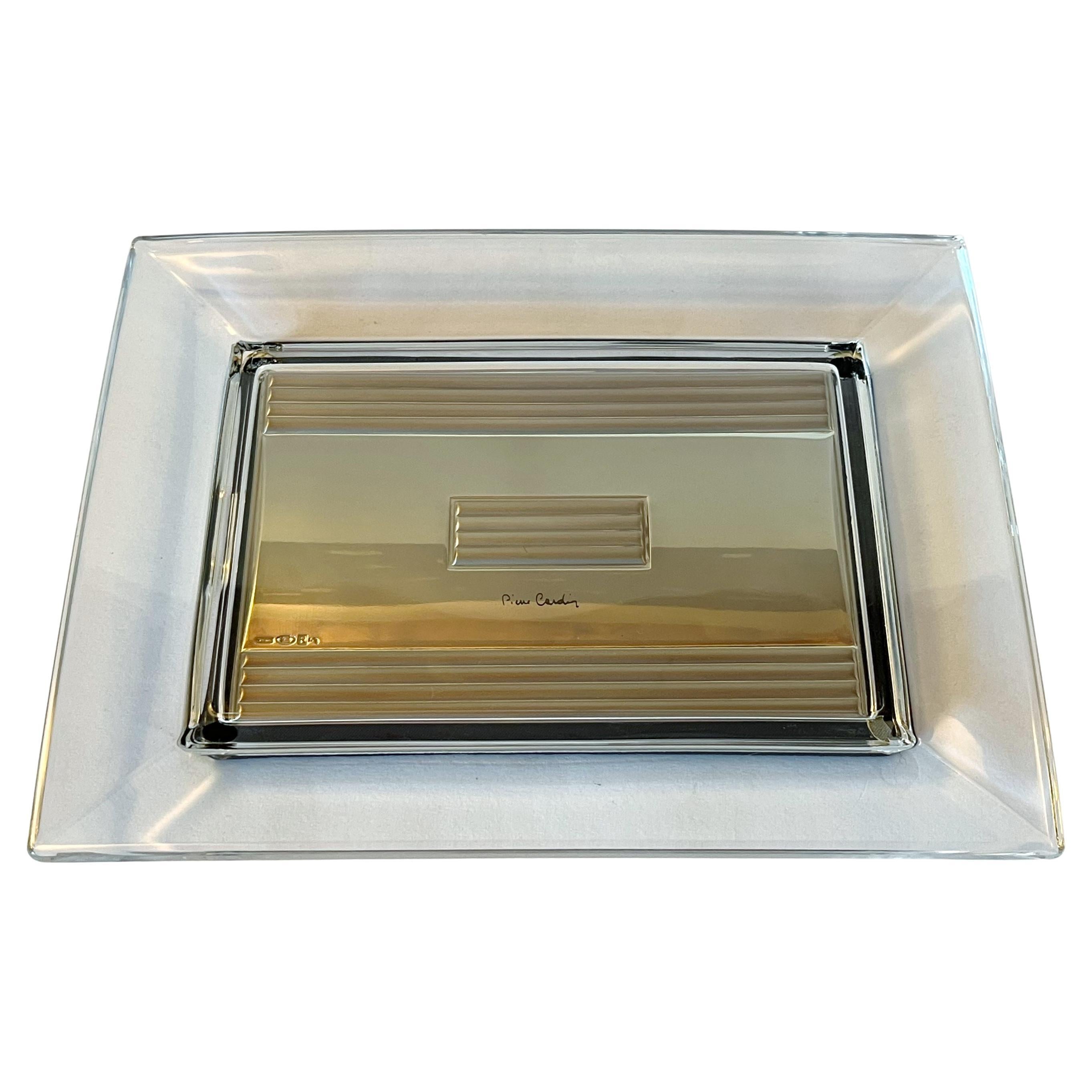 Vide-Poche ou plateau à changer rectangulaire en verre sterling Pierre Cardin