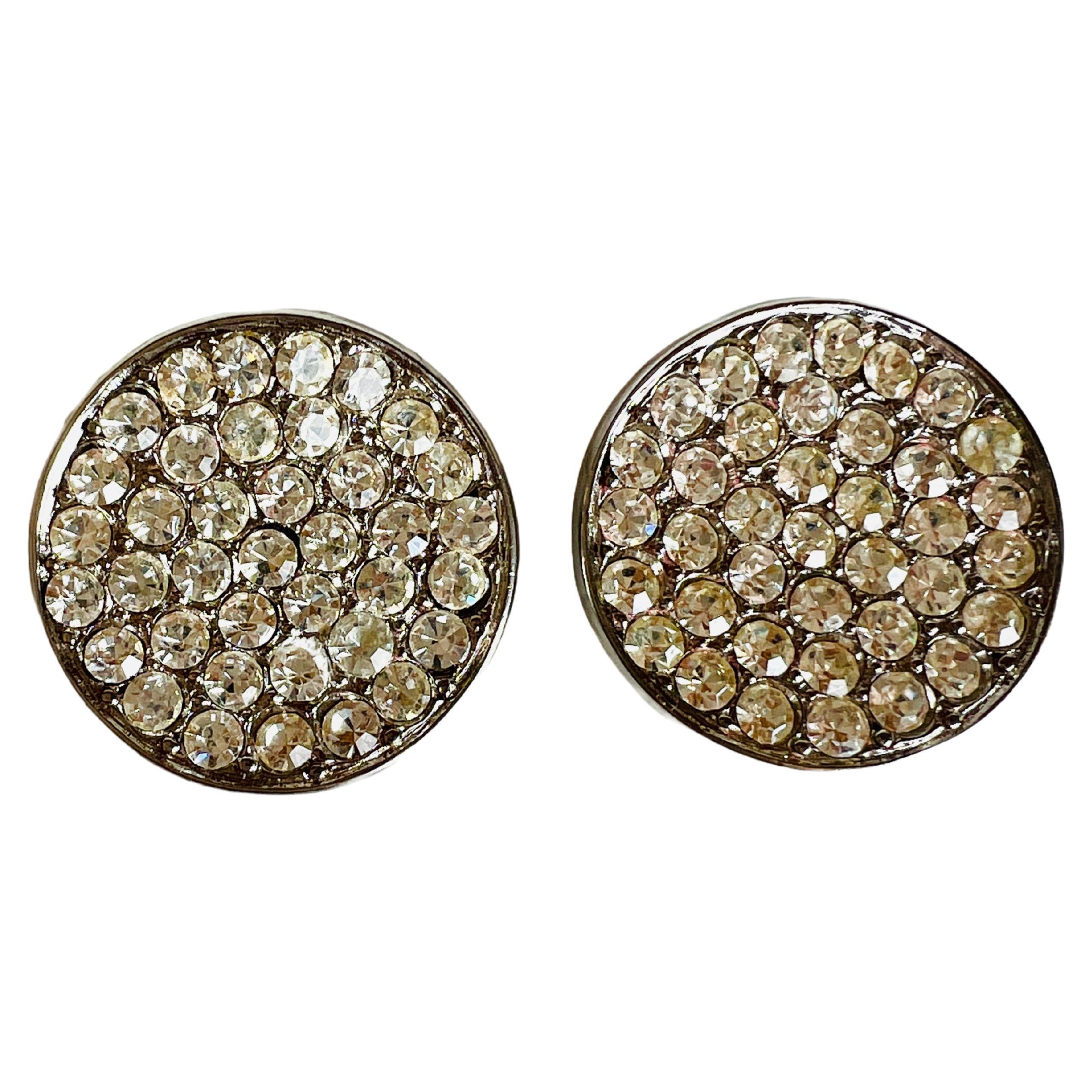 Pierre Cardin Rhinestone Silver Plated Arched Circular Clip on Earrings For Sale