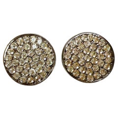 Retro Pierre Cardin Rhinestone Silver Plated Arched Circular Clip on Earrings