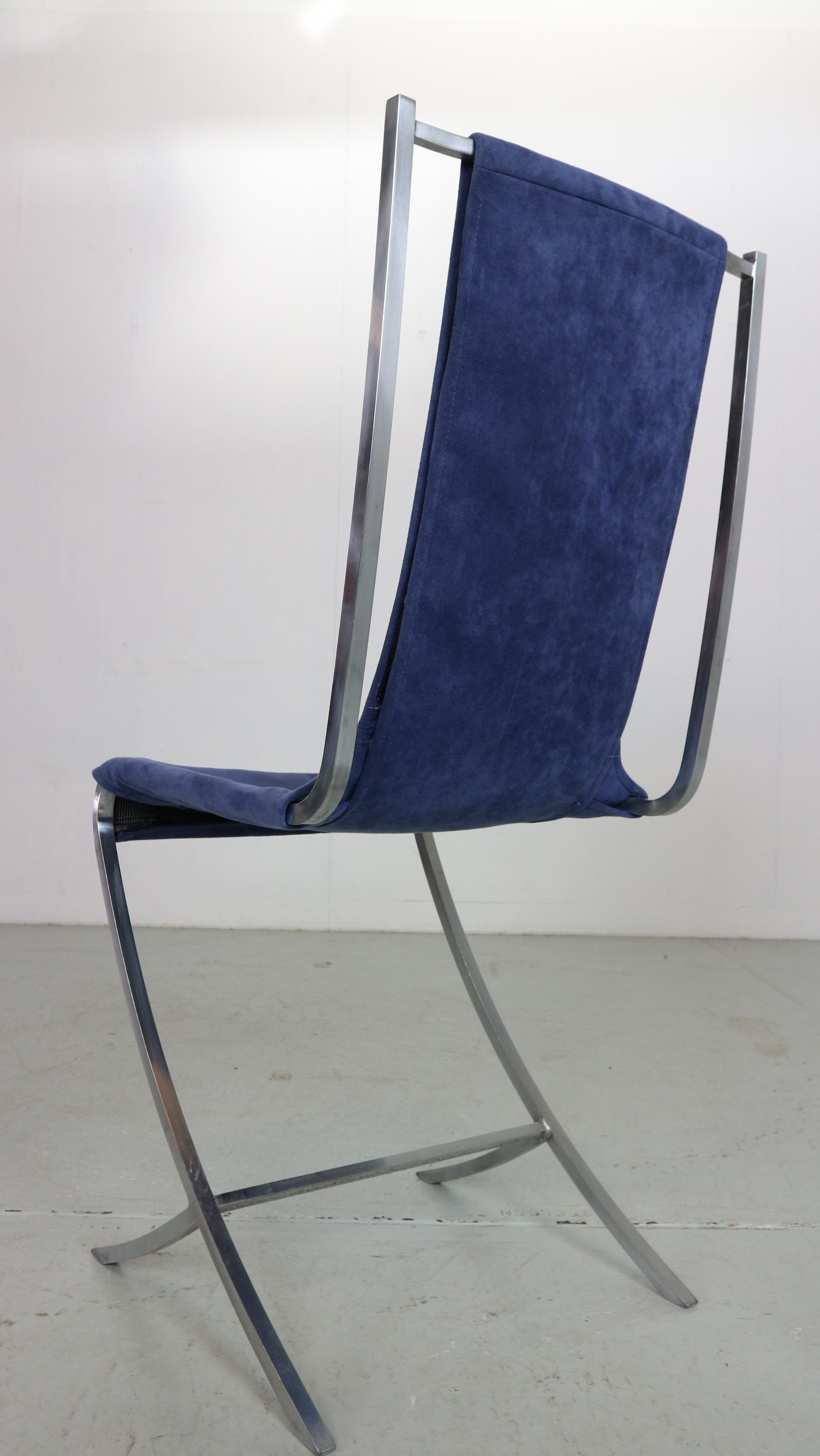 Pierre Cardin: 4er-Set Esszimmerstühle aus Samt und Stahl für Maison Jansen, 1970 im Angebot 7