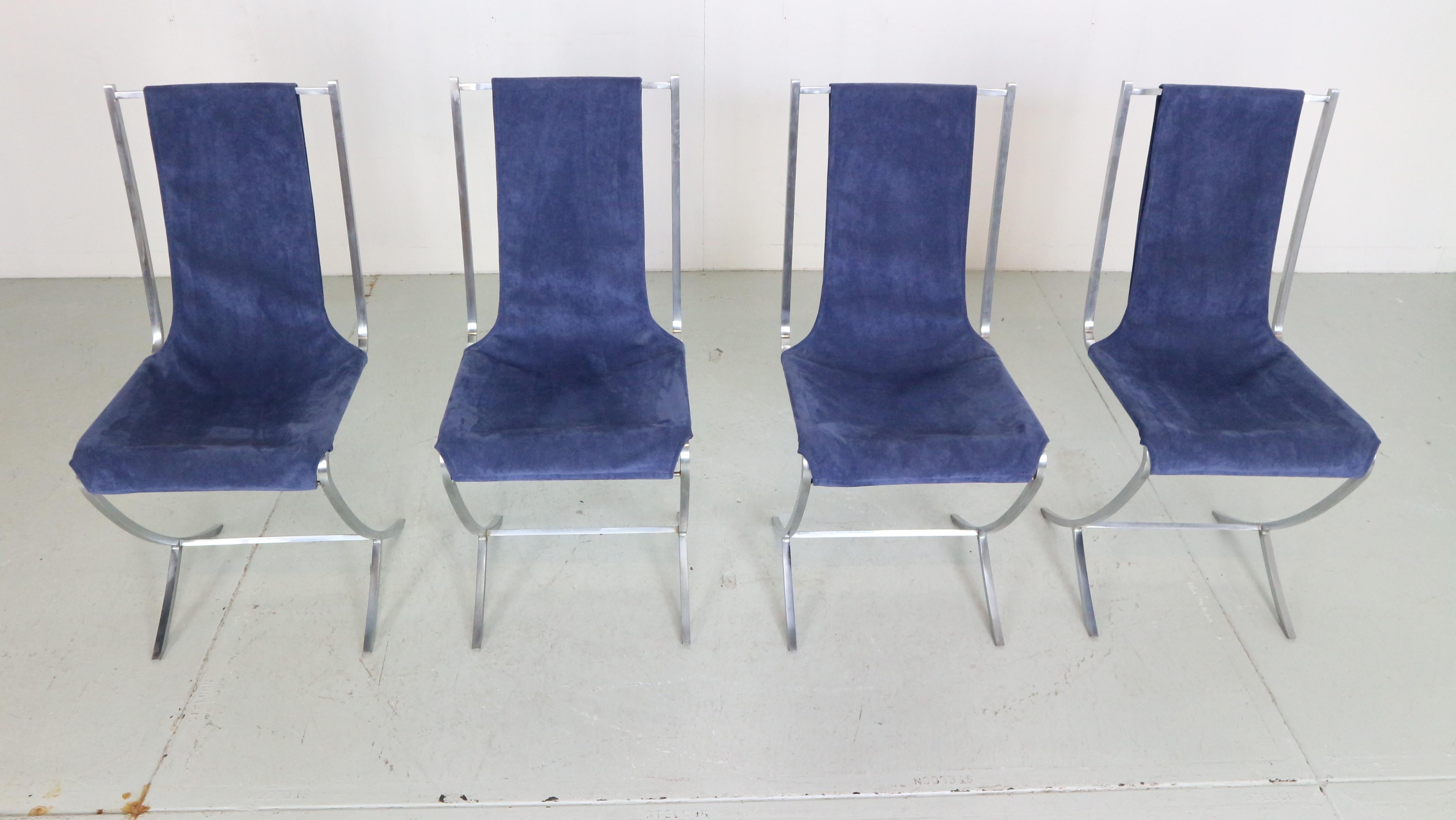 Pierre Cardin Set Of 4 Dinning Chairs Velvet& Steel For Maison Jansen, 1970 In Good Condition For Sale In The Hague, NL