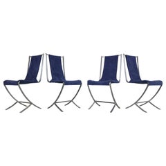 Pierre Cardin - Ensemble de 4 chaises de salle à manger en velours et acier pour la Maison Jansen, 1970