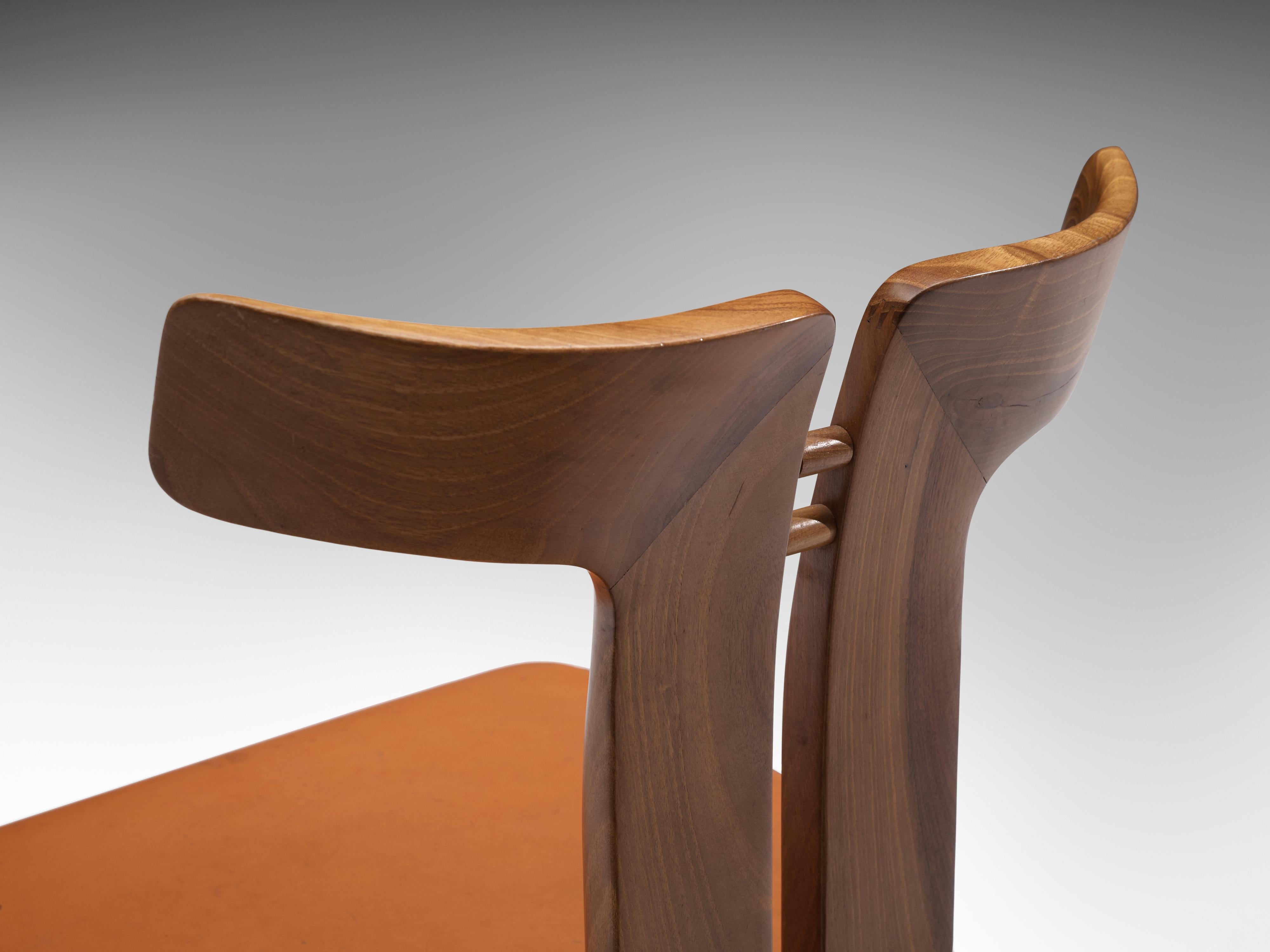 Pierre Cardin Set of Eight Dining Chairs in Walnut and Cognac Leather 2