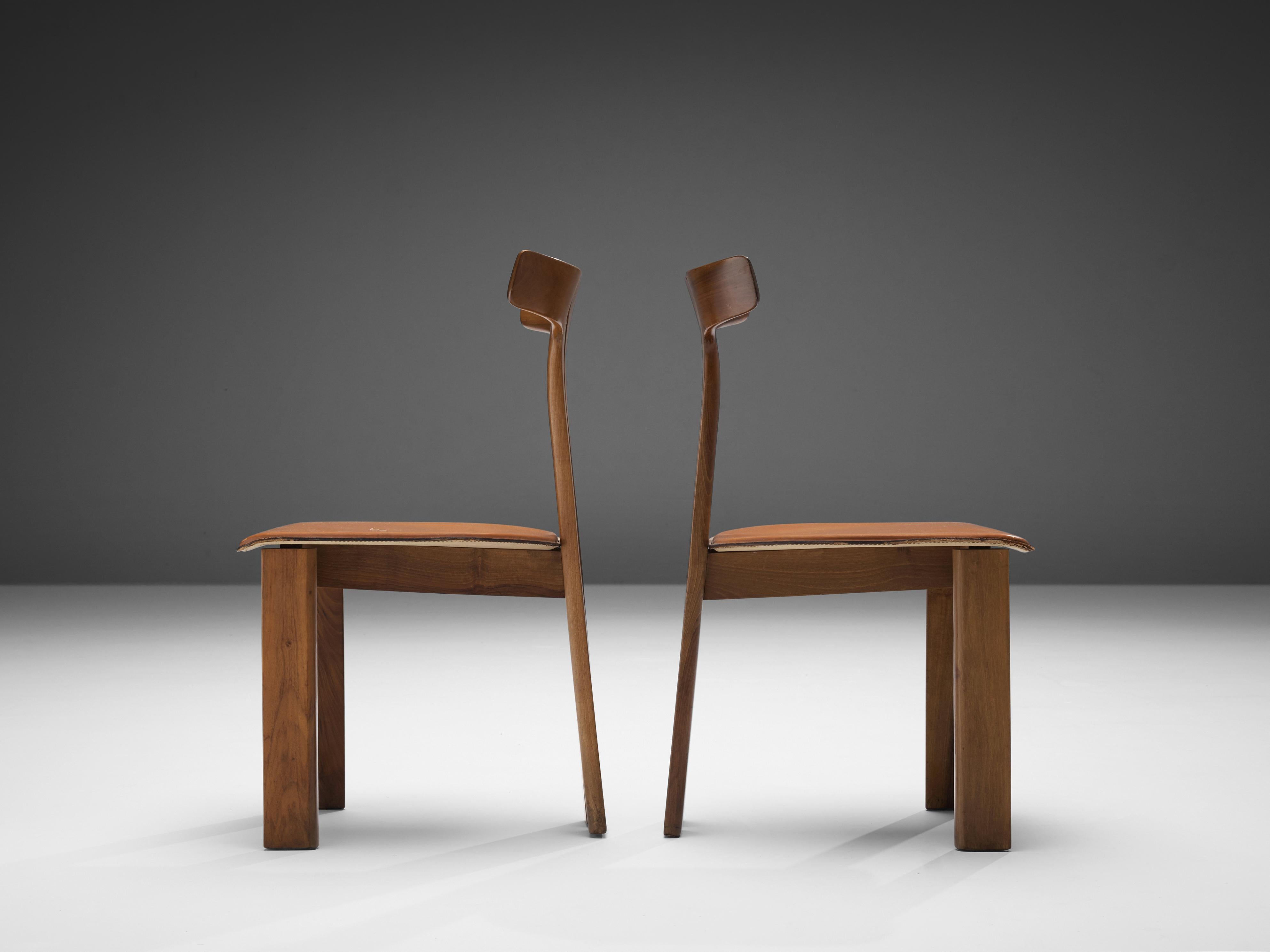 Pierre Cardin Set of Eight Dining Chairs in Walnut and Cognac Leather 3