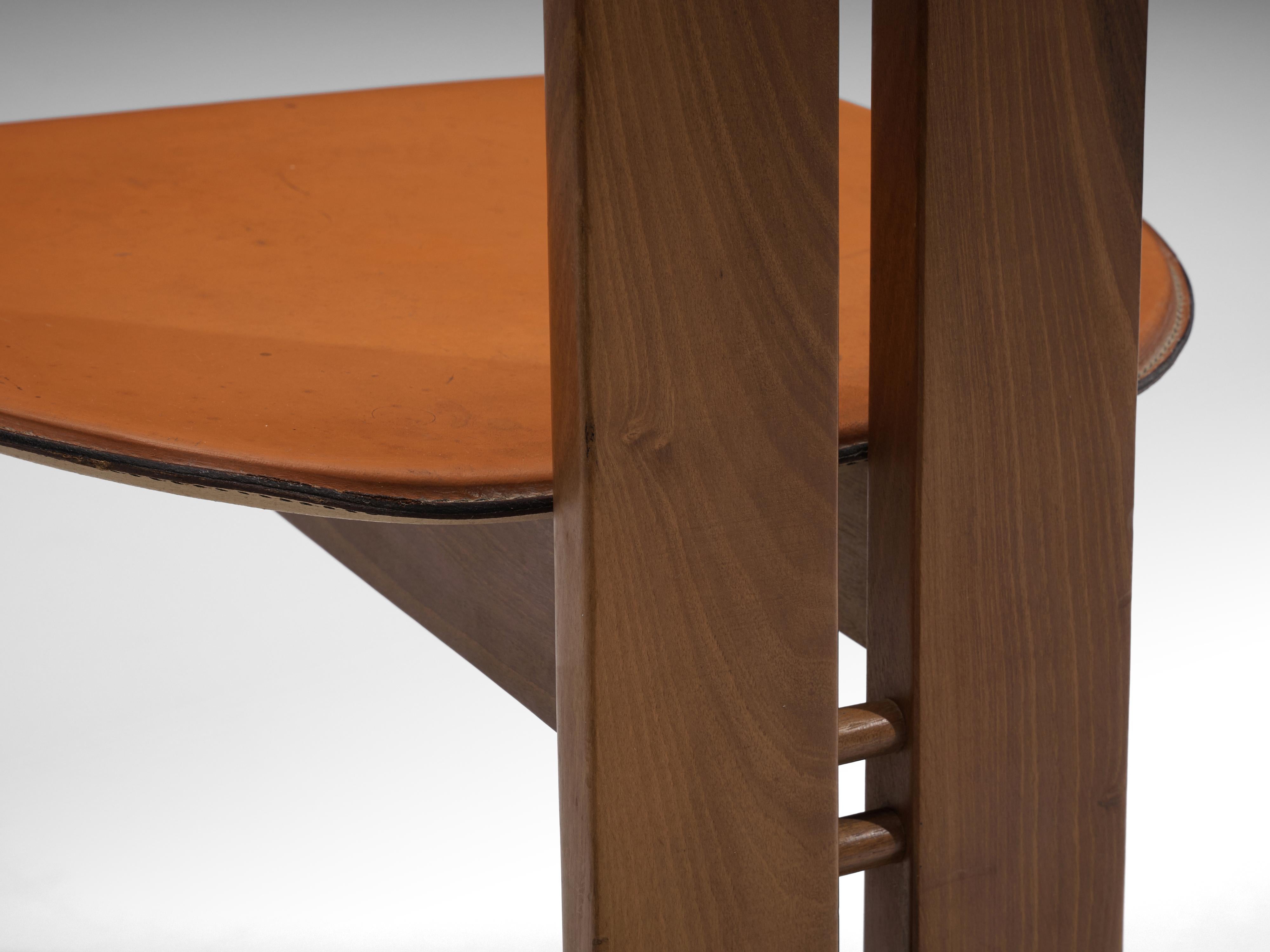 Pierre Cardin Set of Eight Dining Chairs in Walnut and Cognac Leather 4