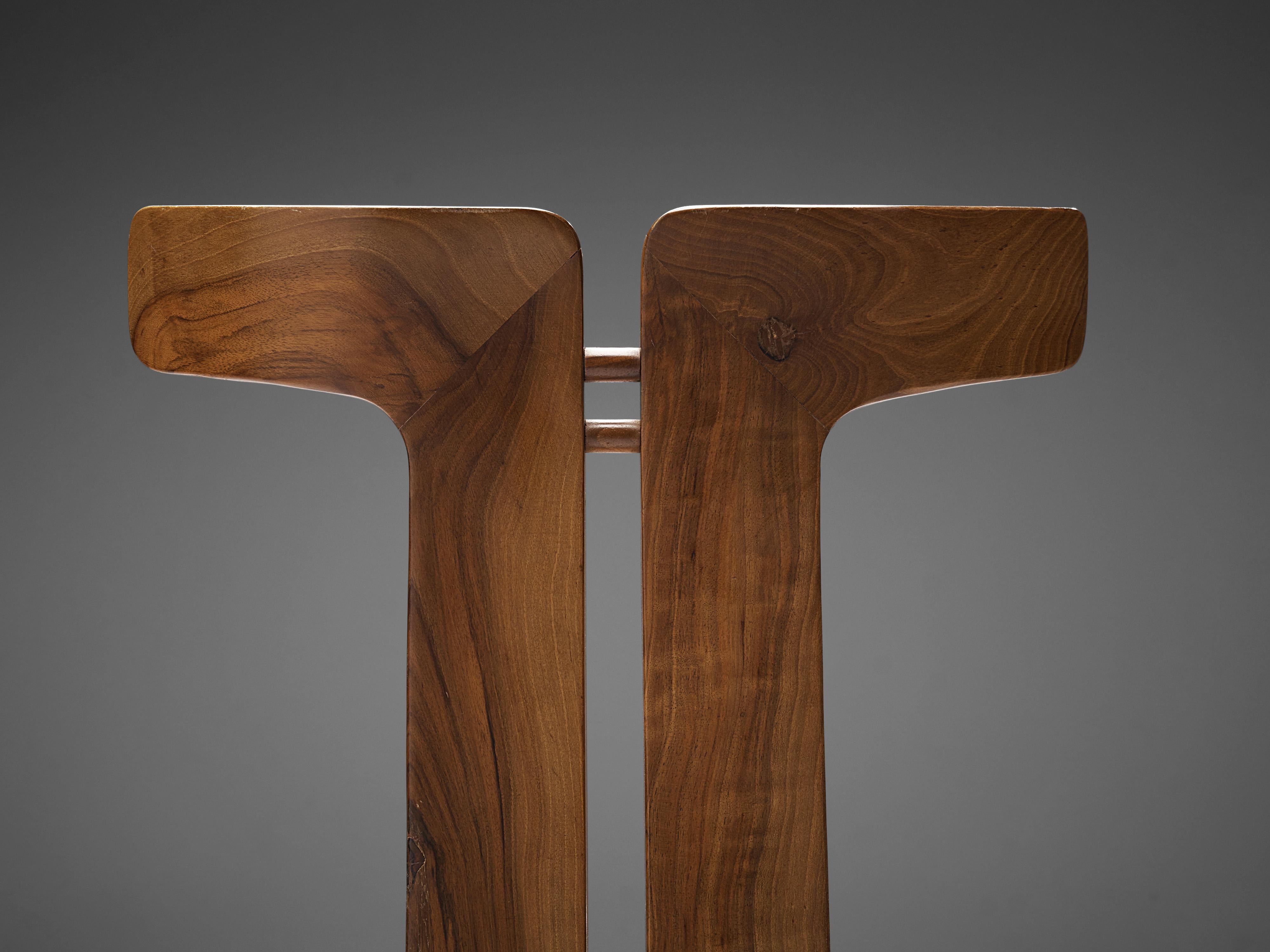 Late 20th Century Pierre Cardin Set of Eight Dining Chairs in Walnut and Cognac Leather