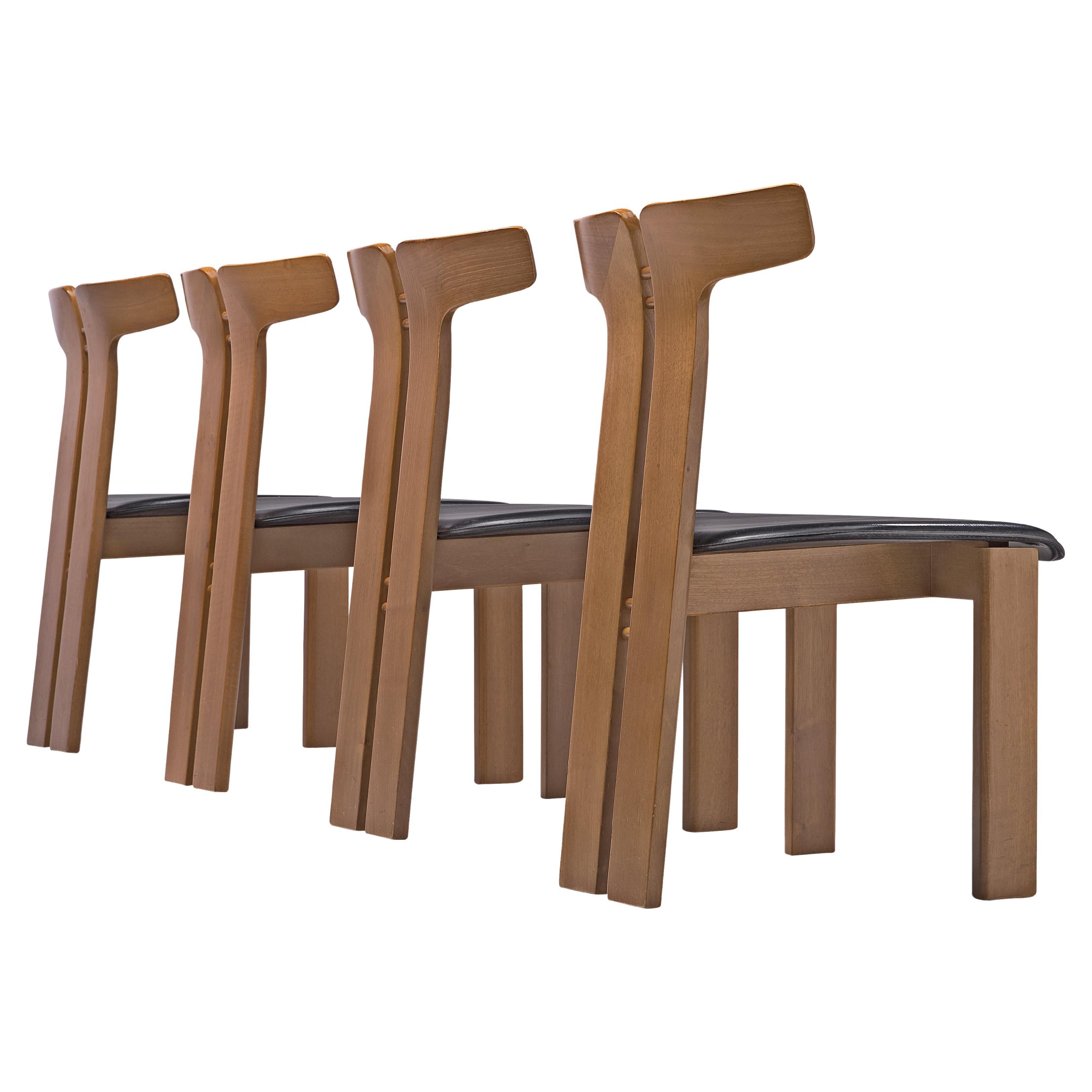 Pierre Cardin Set of Four Dining Chairs in Ash and Leather