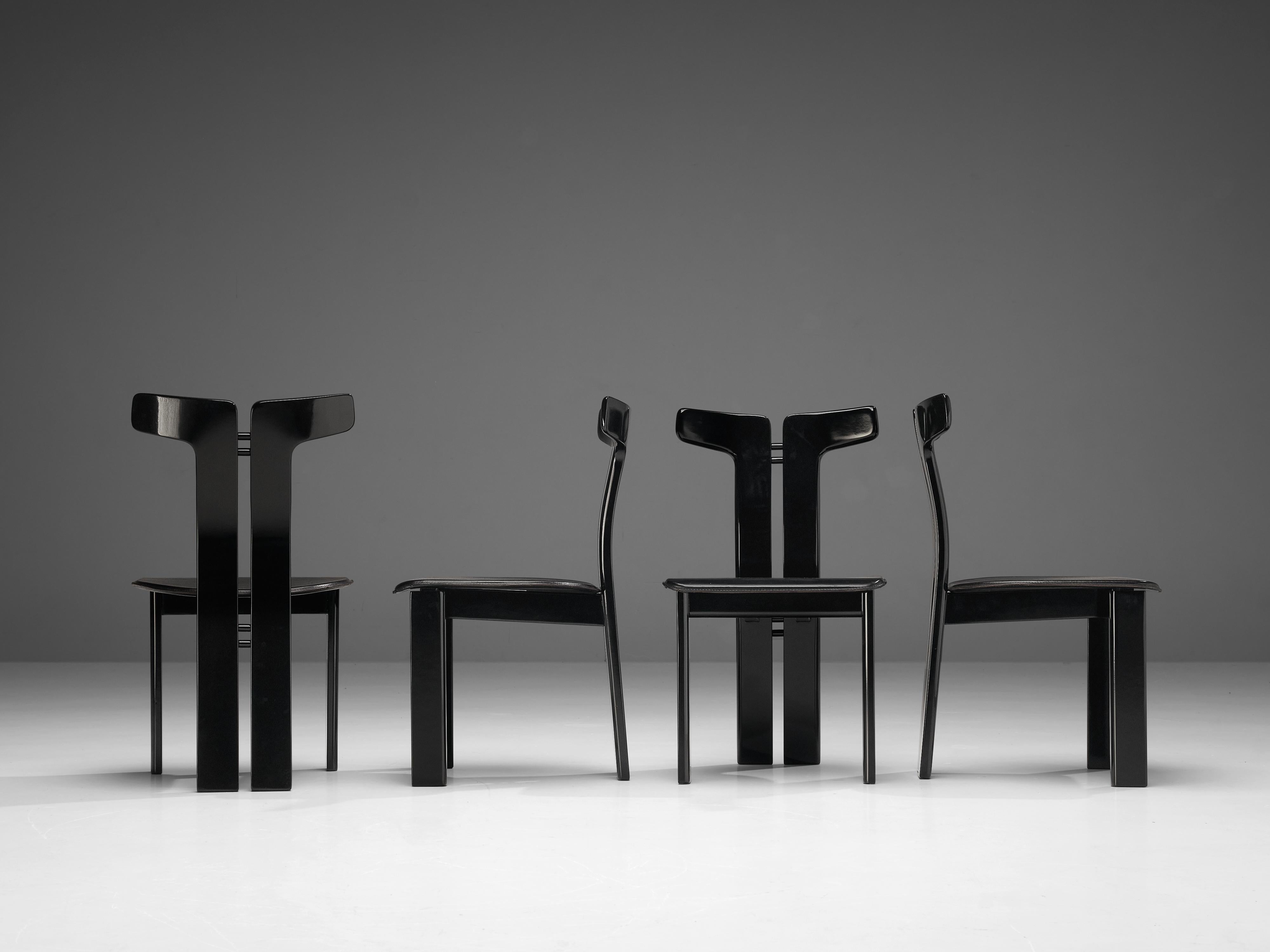 Italian Pierre Cardin Set of Four Dining Chairs in Black Leather