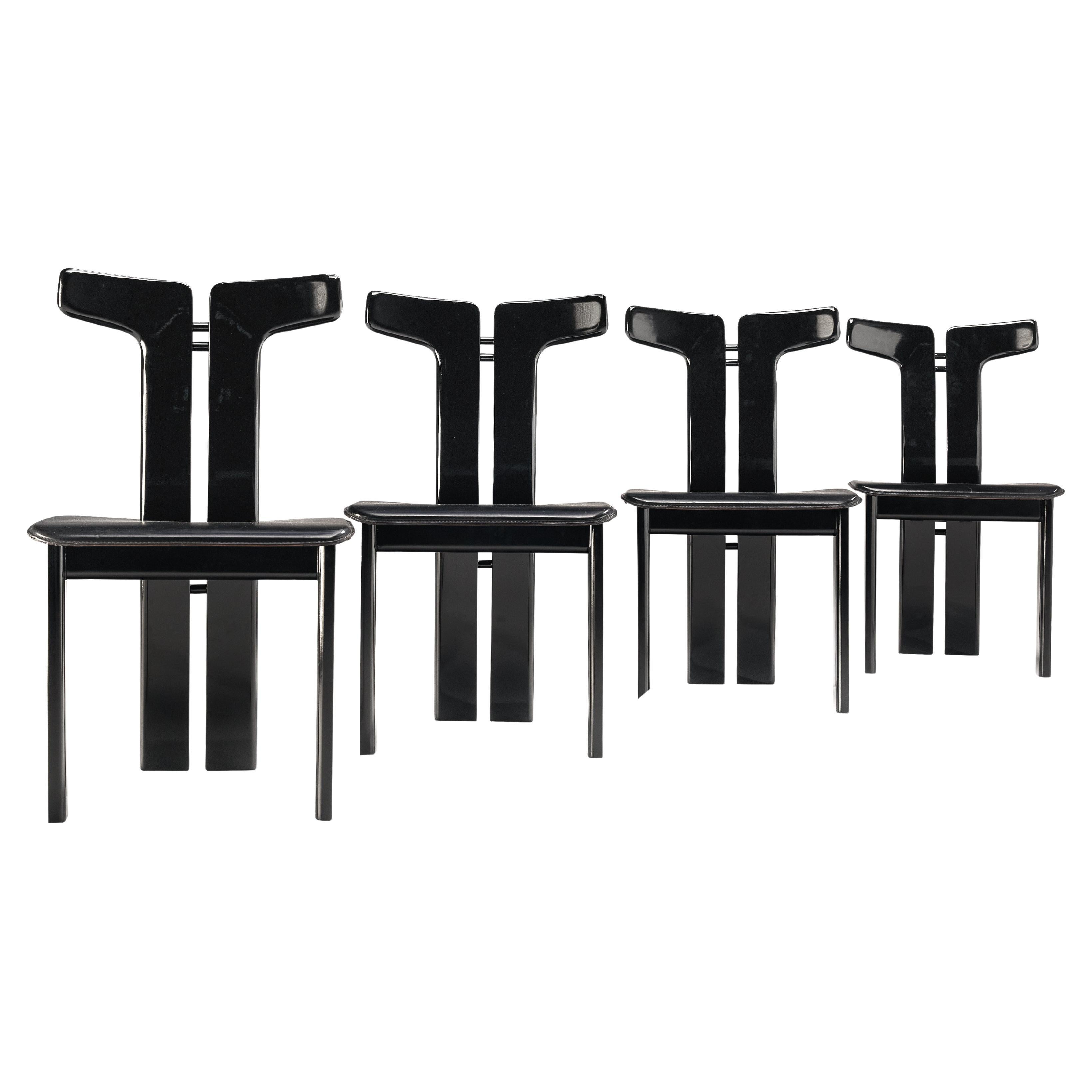 Pierre Cardin Set of Four Dining Chairs in Black Leather