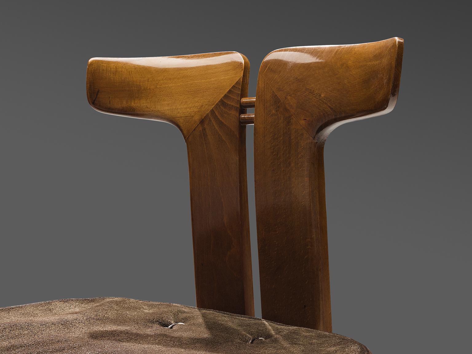 Suede Pierre Cardin Set of Four Walnut Chairs